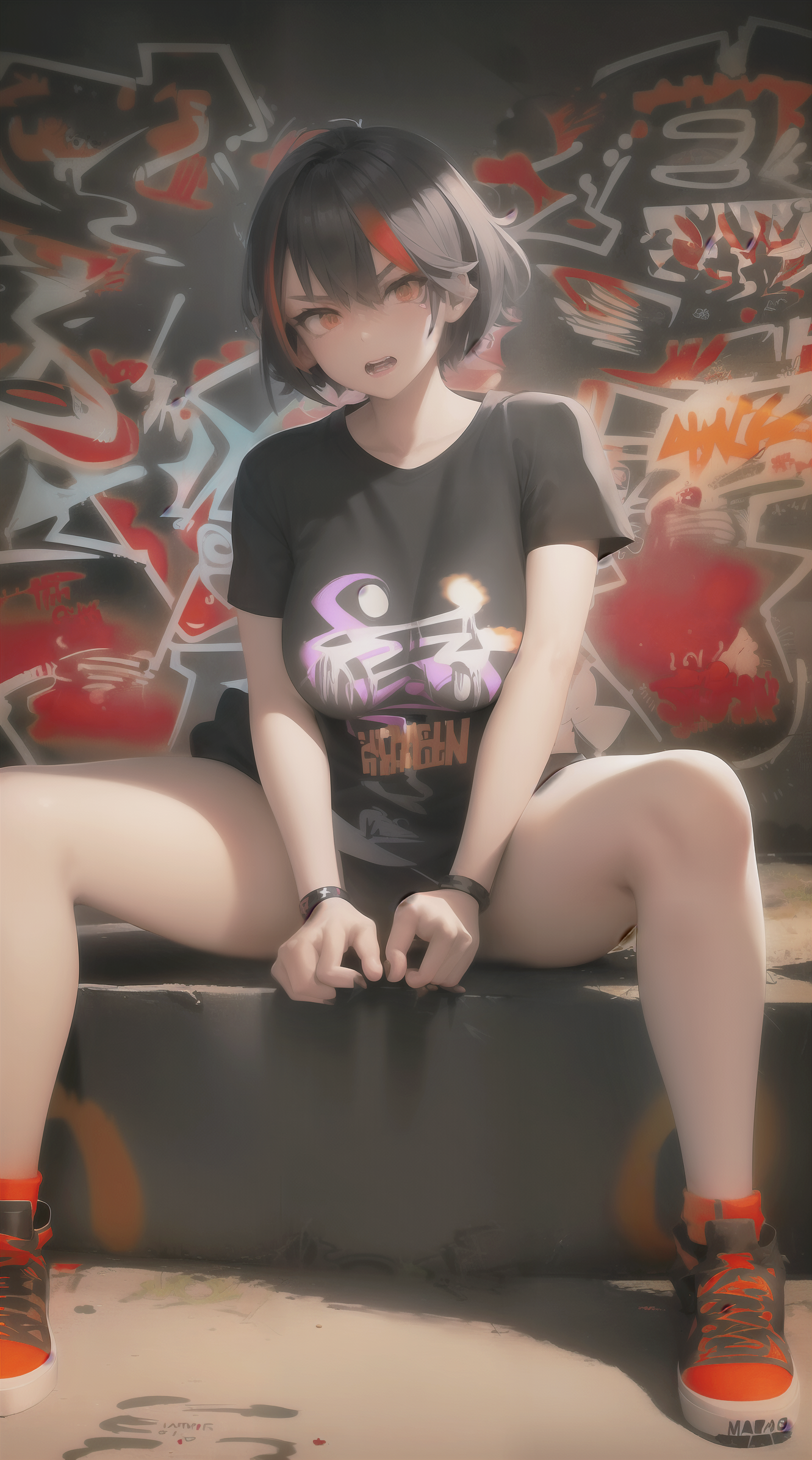 Anime 1331x2392 AI art anime girls graffiti