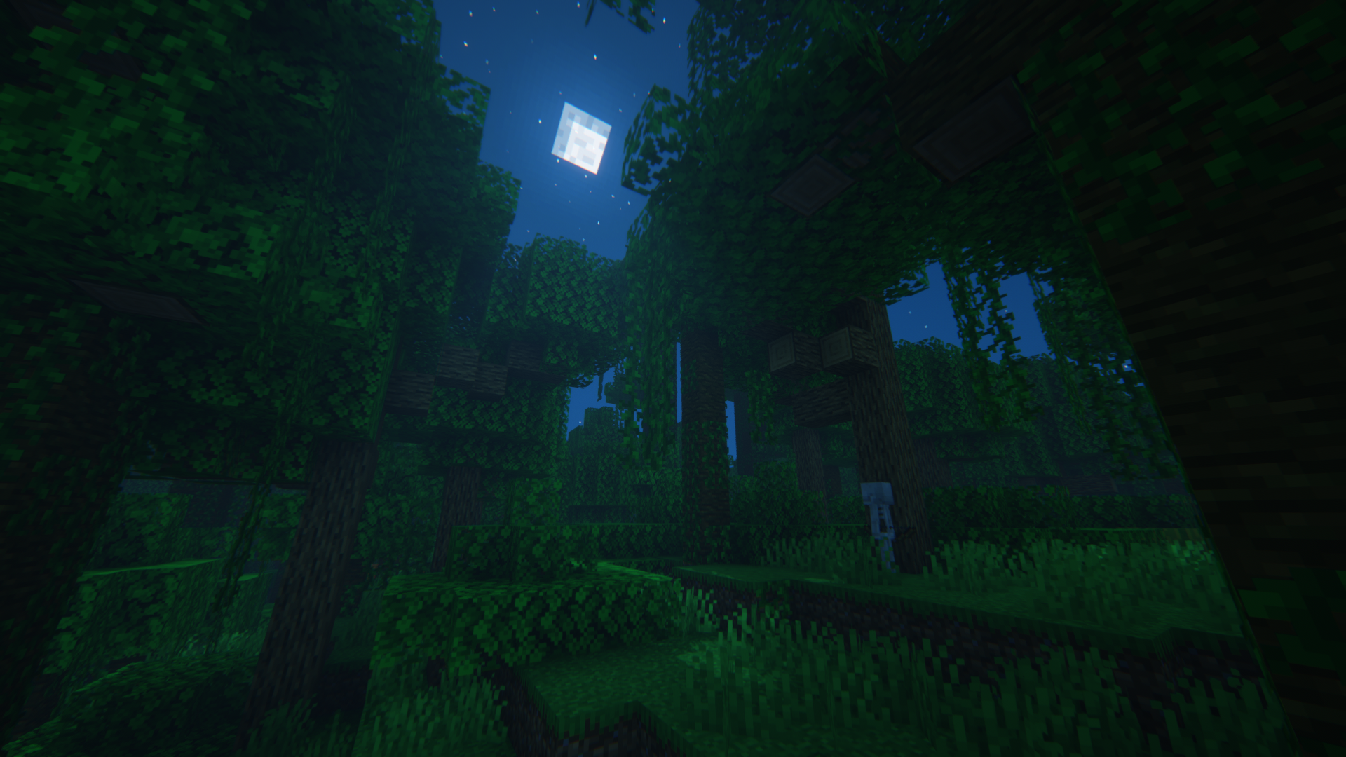 General 1920x1080 Minecraft video games night Moon dark trees calm CGI sky cube