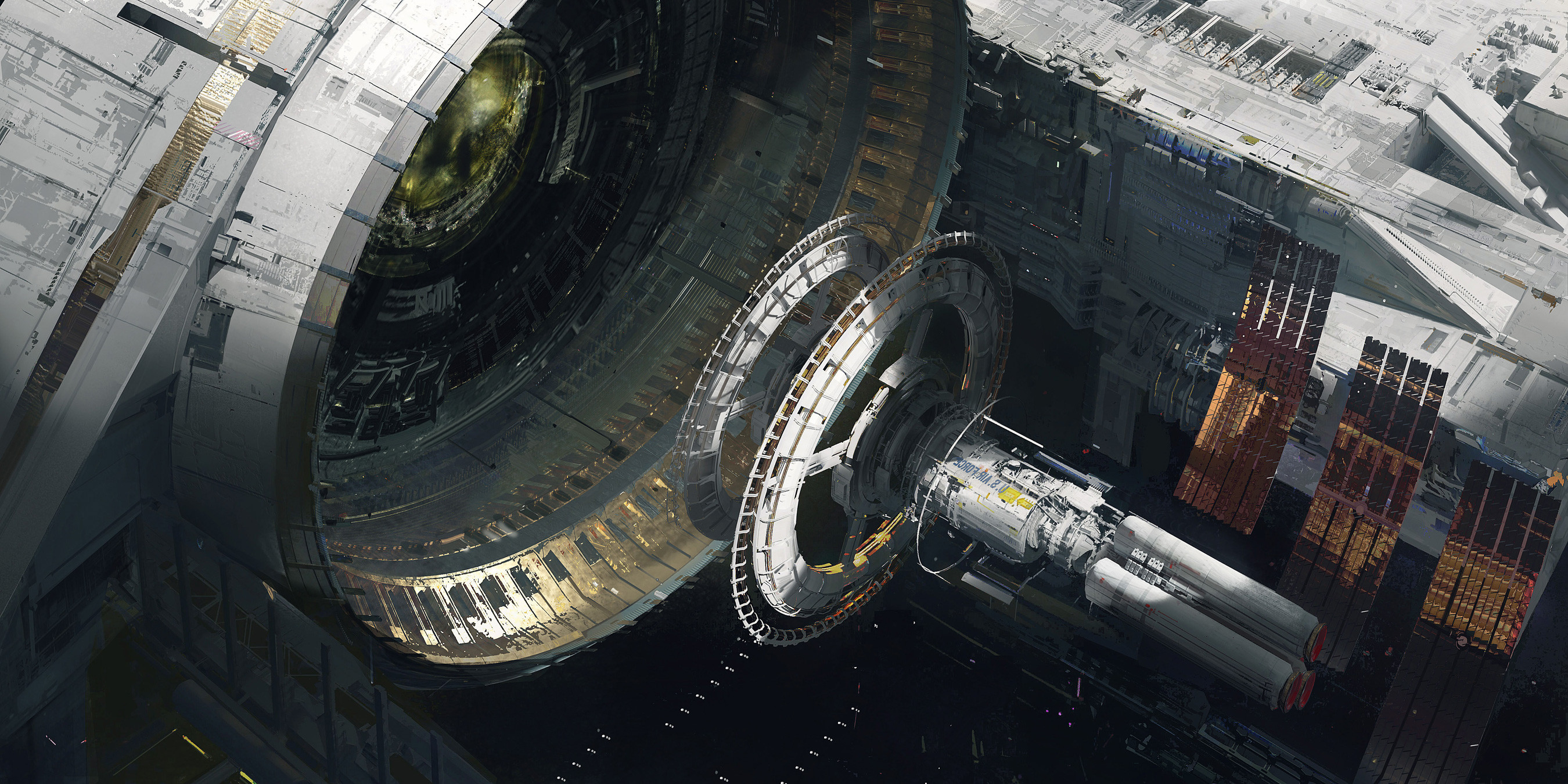 General 2700x1350 digital art artwork illustration space structure spaceship science fiction technology futuristic