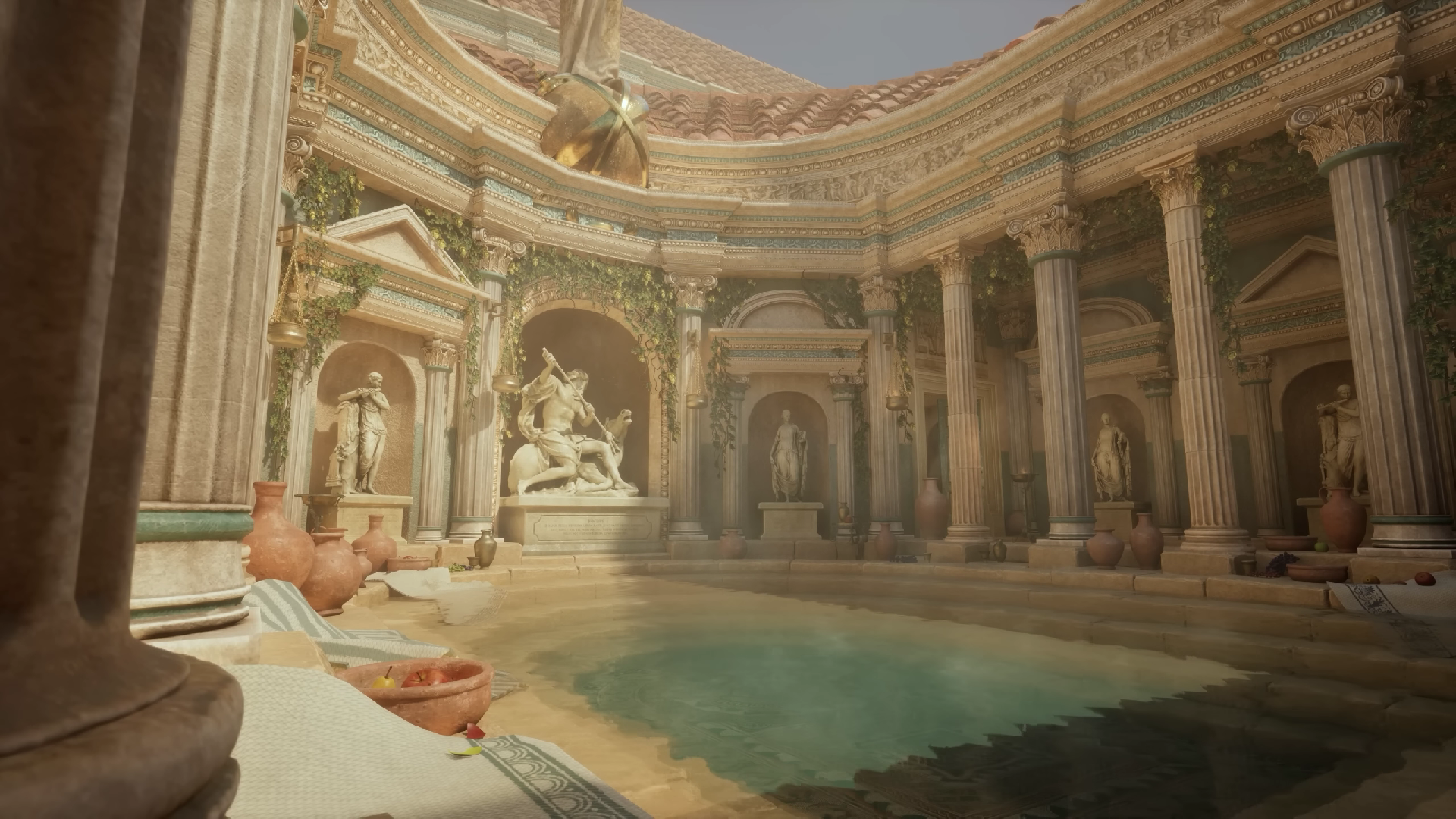 General 1920x1080 Italy Rome Roman Baths CGI water sunlight architecture statue
