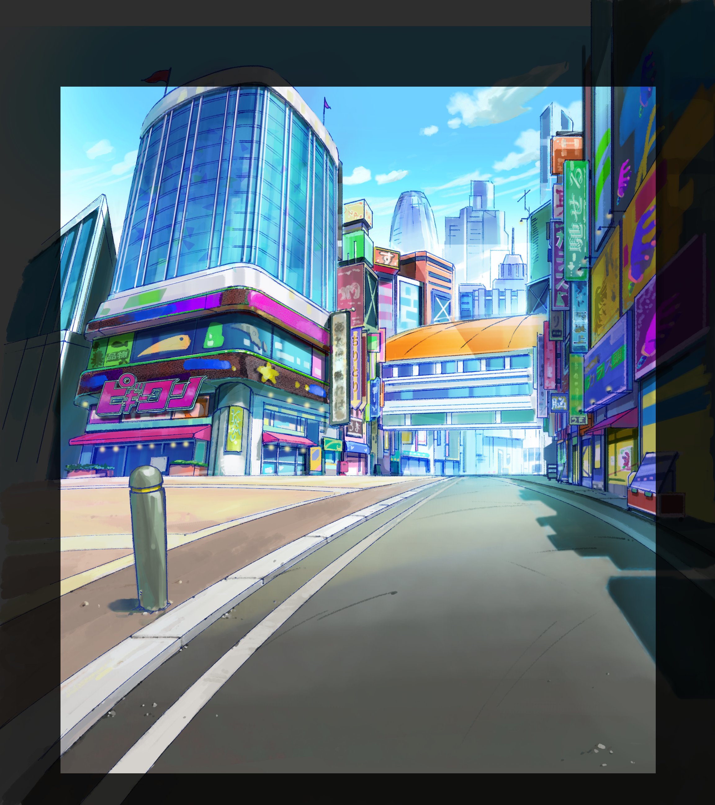 Anime 2304x2592 hanabushi anime portrait display city building road clouds sky Japanese sign
