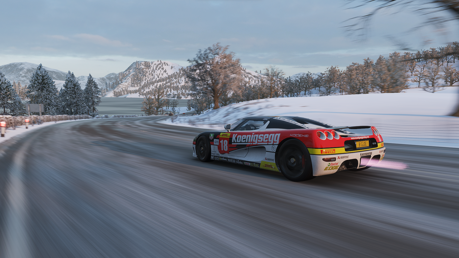 General 1920x1080 Forza Forza Horizon Forza Horizon 4 car racing video games side view licence plates road CGI trees snow clouds mountains Koenigsegg Swedish cars PlaygroundGames livery