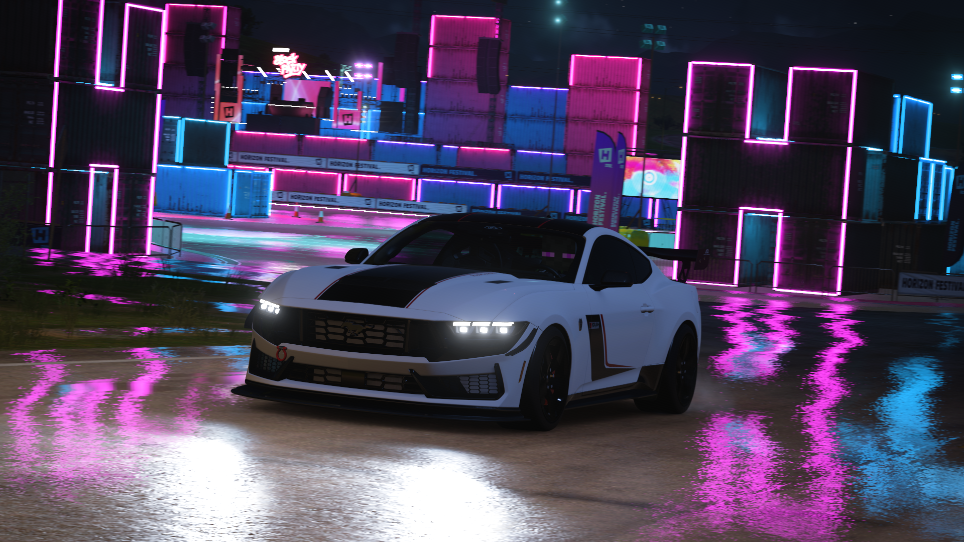 General 1920x1080 2025 Ford Mustang Dark Horse Forza Horizon 5 car neon reflection video games Ford V8 engine muscle cars American cars Turn 10 Studios PlaygroundGames Xbox Game Studios