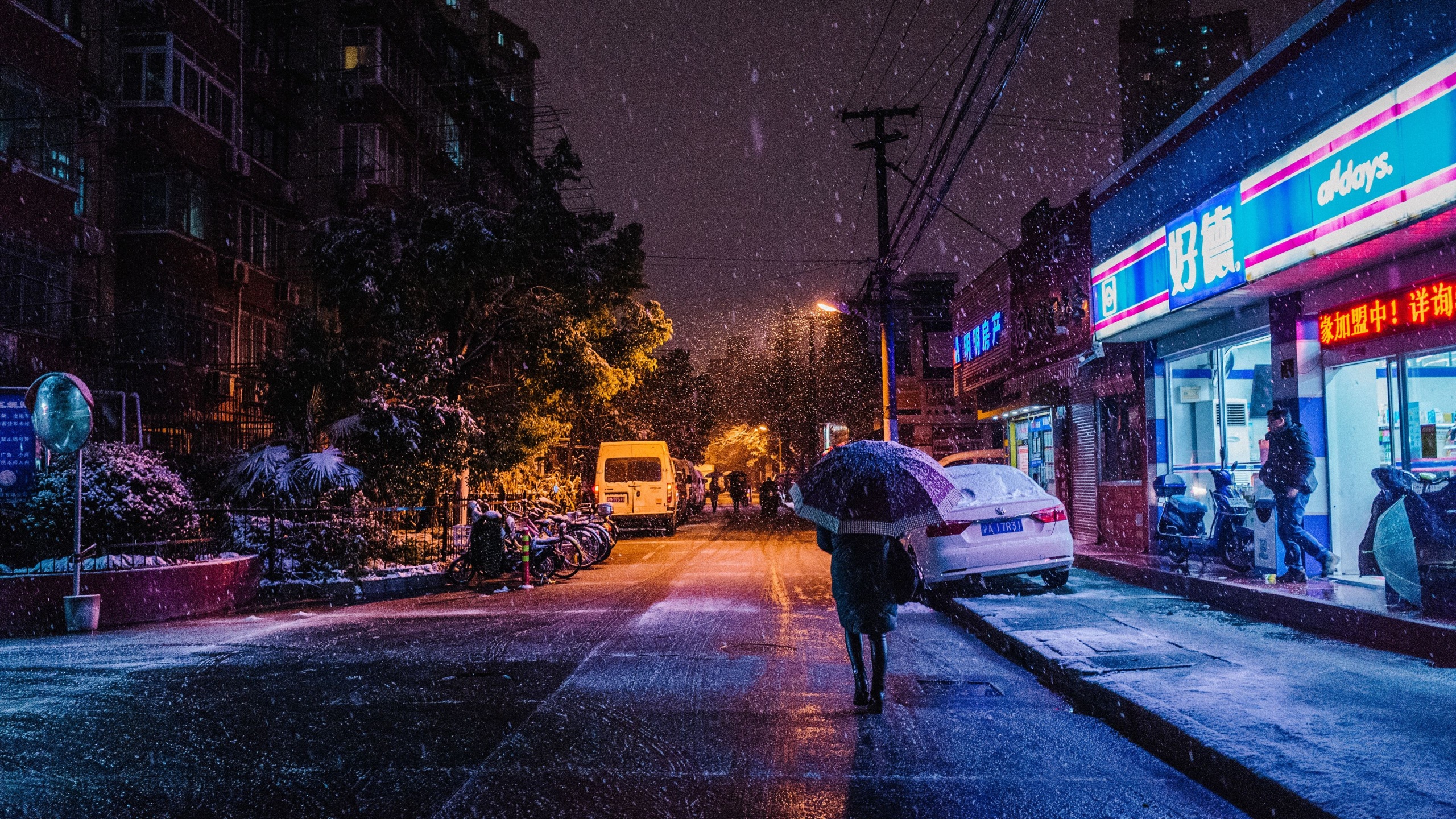 General 2560x1440 snow Asia night city vibes neon China