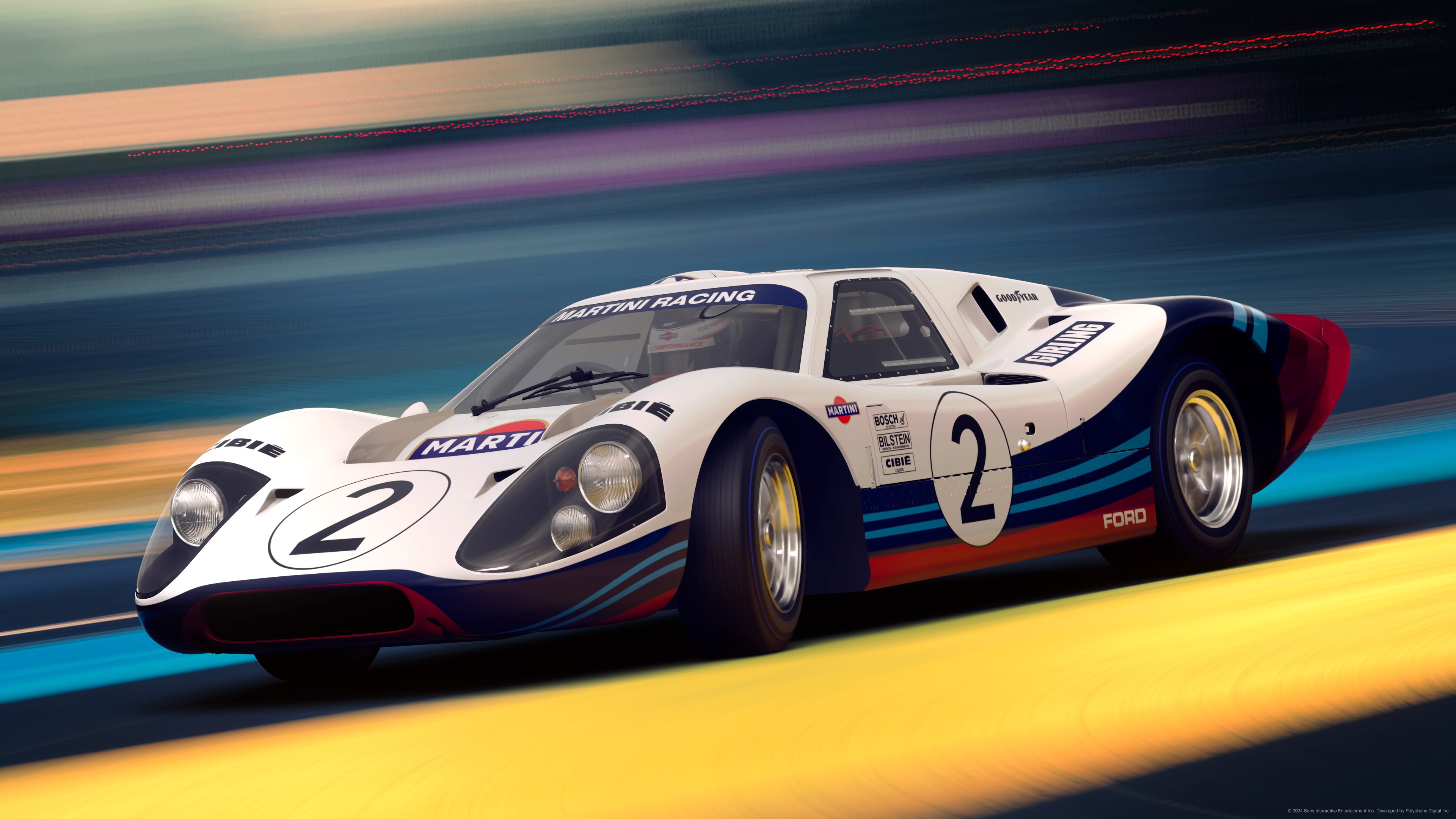 General 3840x2160 Ford GT40 American cars custom Gran Turismo 7 livery Ford GT40 Mk IV Martini Le Mans video games 1967 (Year) watermarked car vehicle Ford motorsport racing race cars V8 engine Polyphony Digital