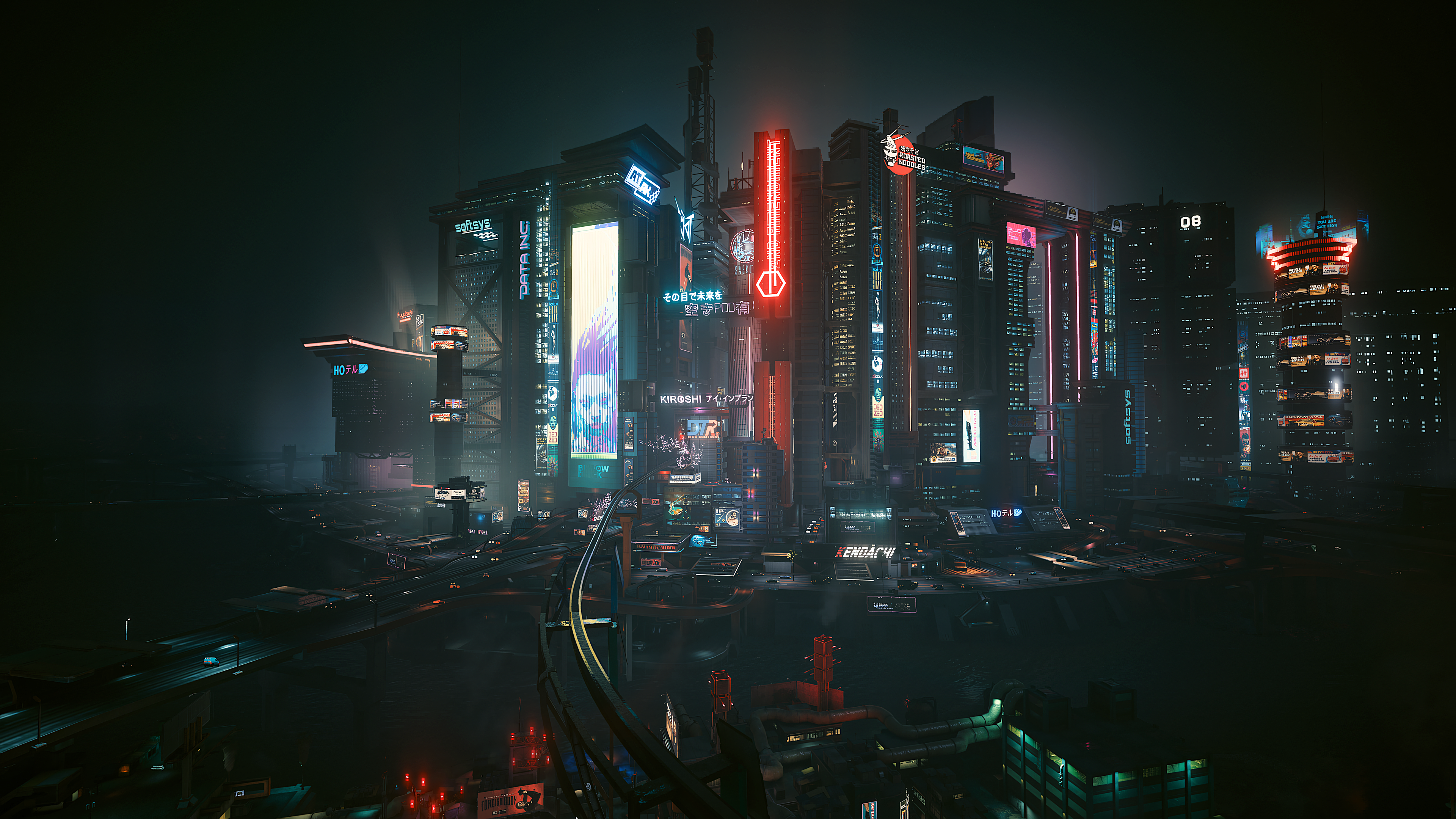General 3840x2160 night city Cyberpunk 2077 cyberpunk neon lights dark tower skyscraper futurism futuristic video game art video games road