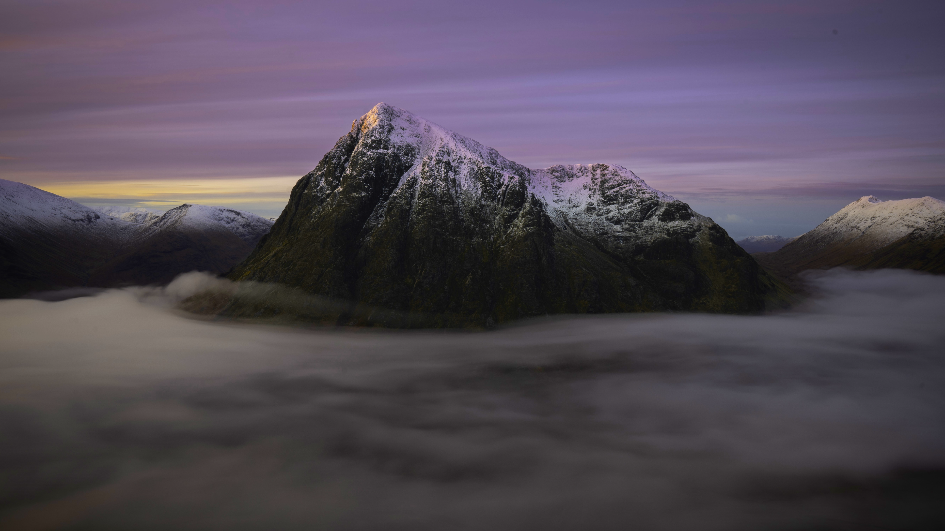 General 3840x2160 nature landscape mountains clouds mist sky snow snowy peak Buachaille Etive Mòr Scotland