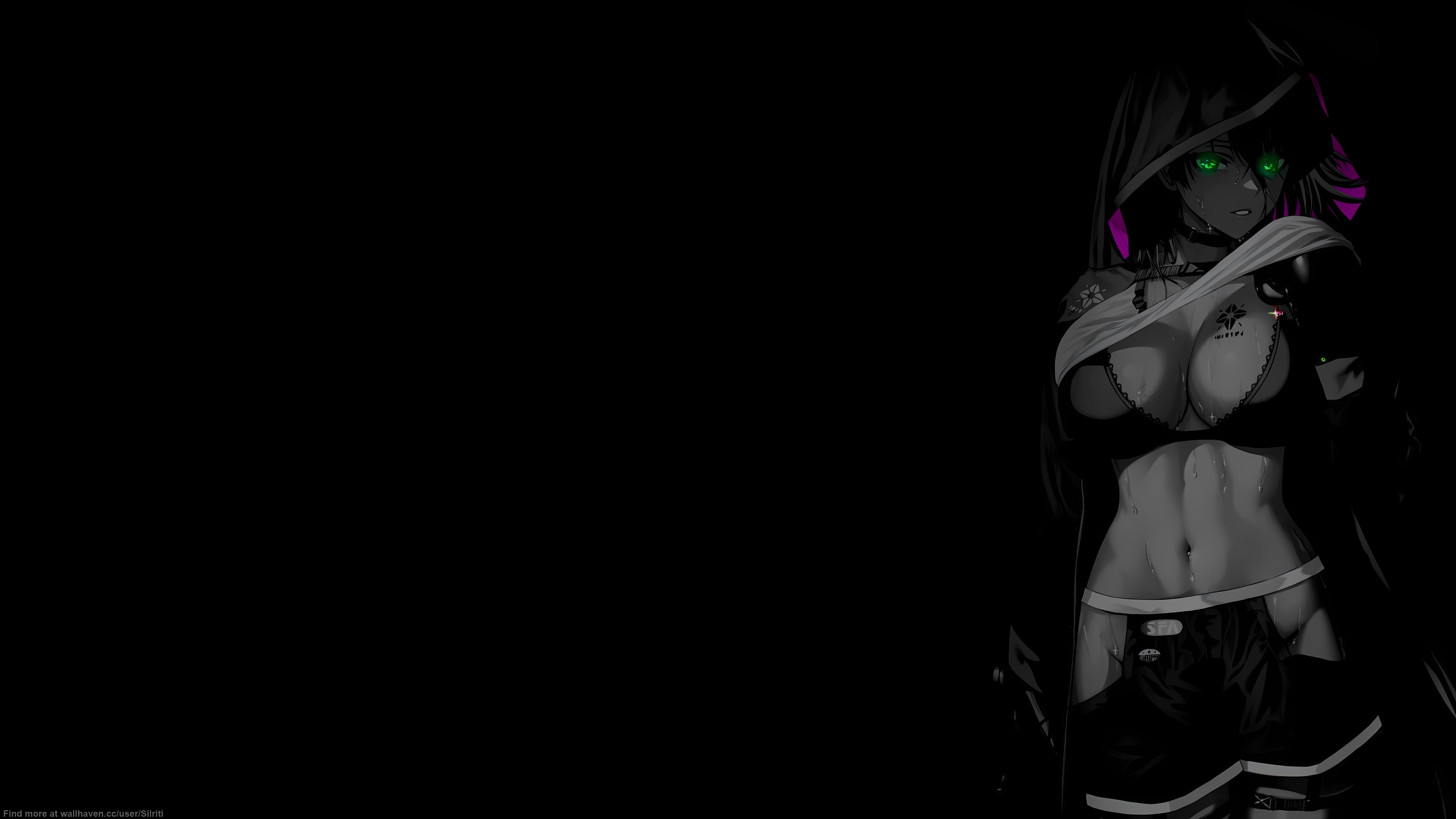 Anime 3840x2160 selective coloring black background dark background simple background anime girls Girls Frontline Project Neural Cloud minimalism cleavage big boobs sweat sweaty body lifting shirt looking at viewer belly Magnhilda