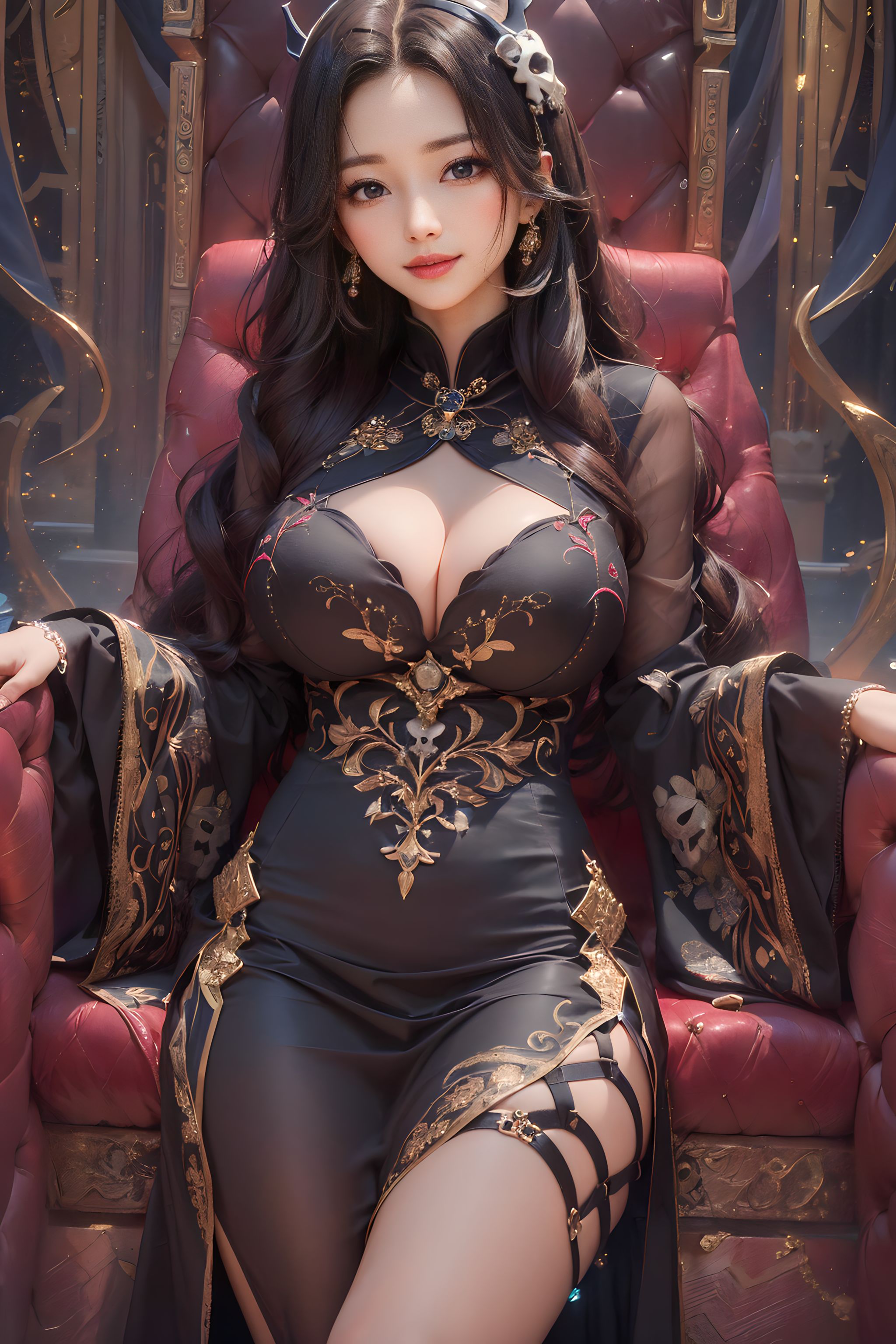 General 2048x3072 AIbot dress AI art looking at viewer Asian women portrait display earring cleavage big boobs throne