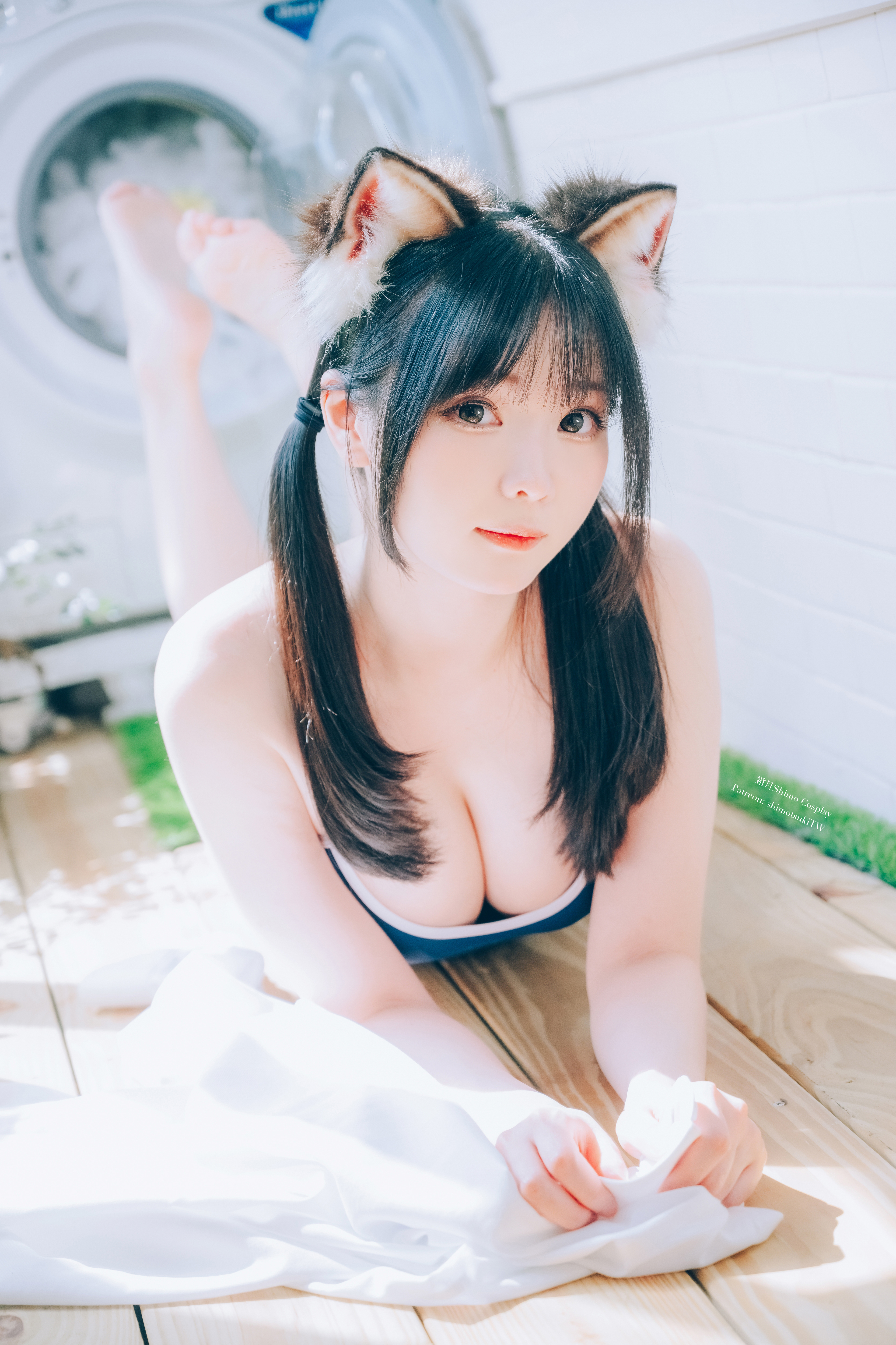 People 3840x5760 women model Asian cosplay cat ears twintails swimwear one-piece swimsuit women indoors Shimo Cosplay