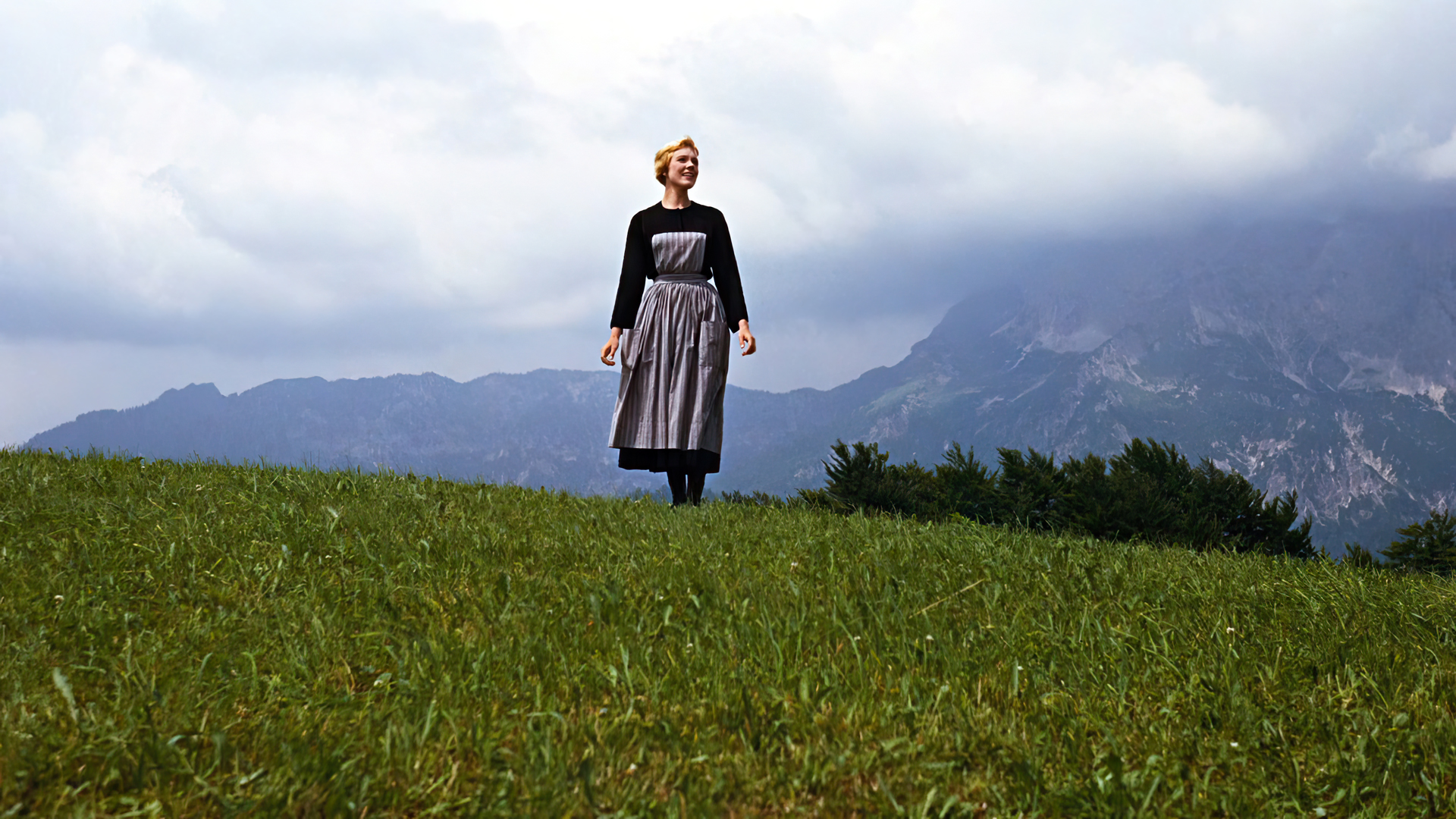 People 1920x1080 The Sound of Music movies film stills Julie Andrews actress mountains field hills clouds women