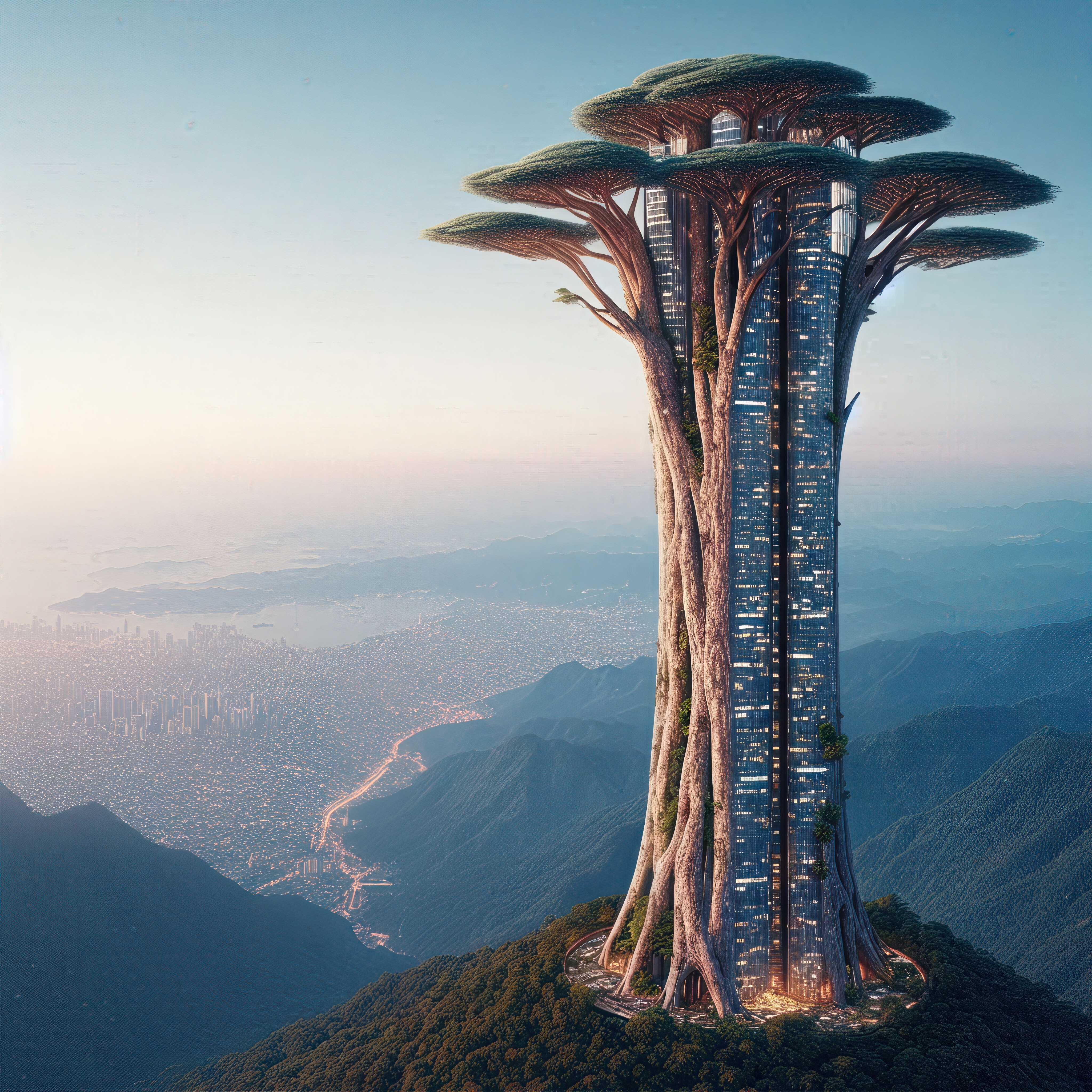 General 4096x4096 AI art fantasy architecture skyscraper trees