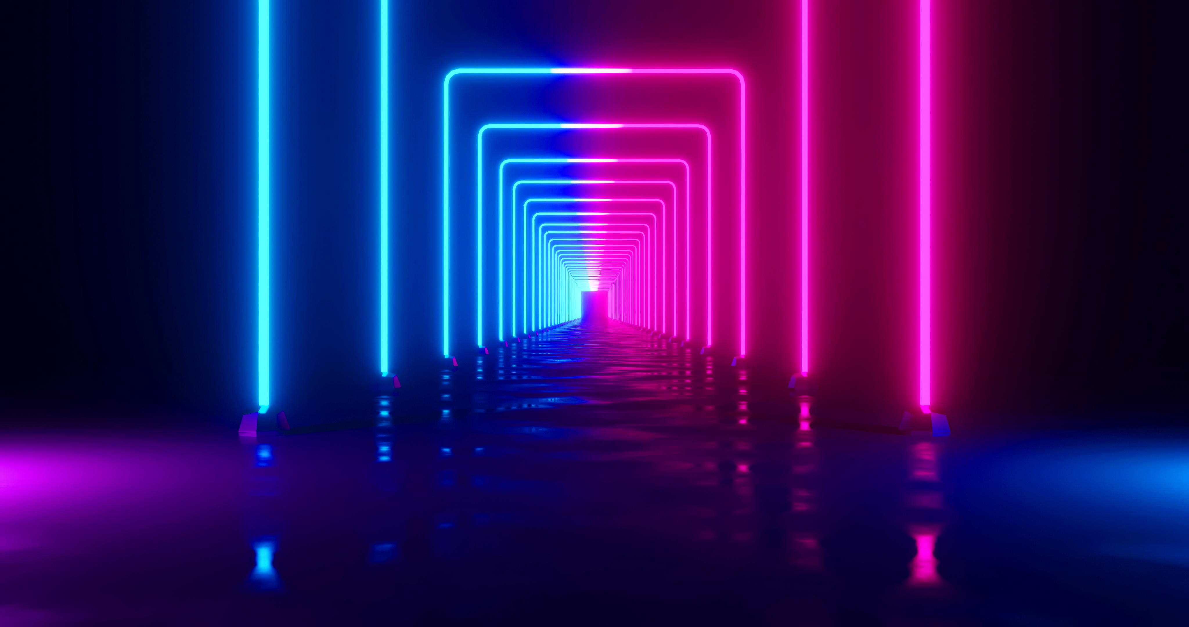 General 4096x2160 blue pink neon lights bright water digital art