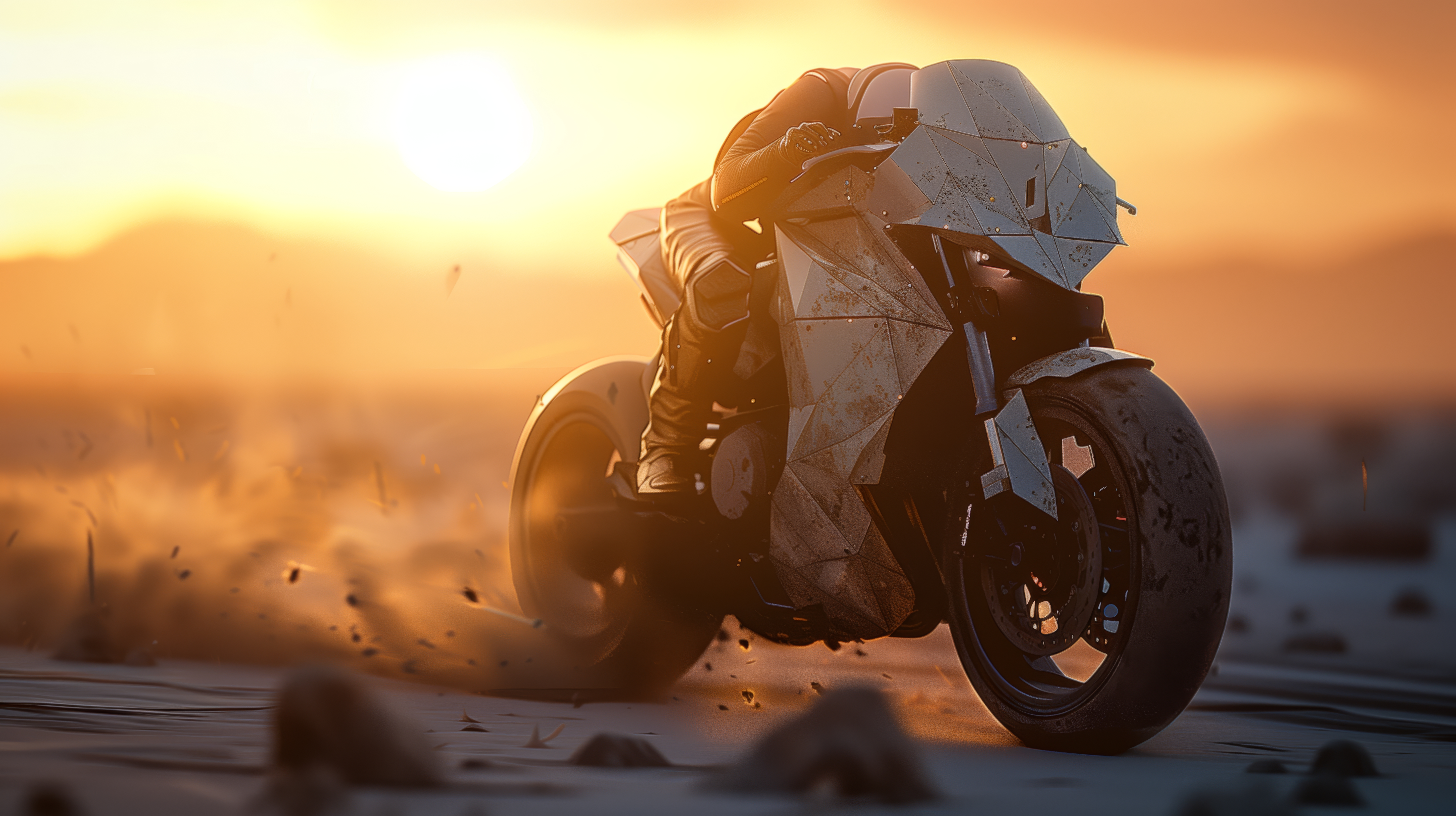 General 5824x3264 AI art futuristic motorcycle desert