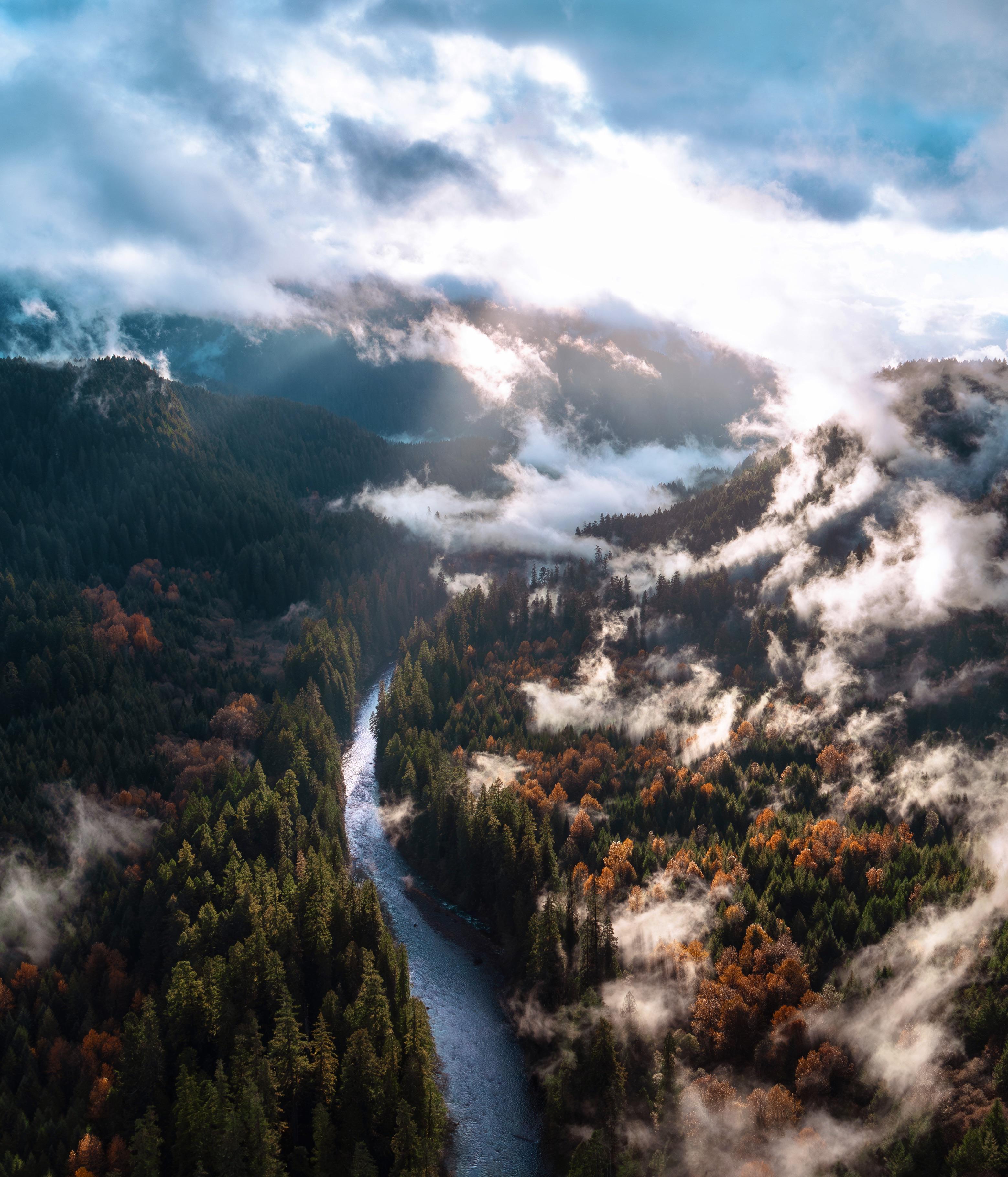 General 3117x3640 river mist nature Washington North America forest fall clouds sun rays portrait display sky sunlight water landscape mountains trees USA outdoors