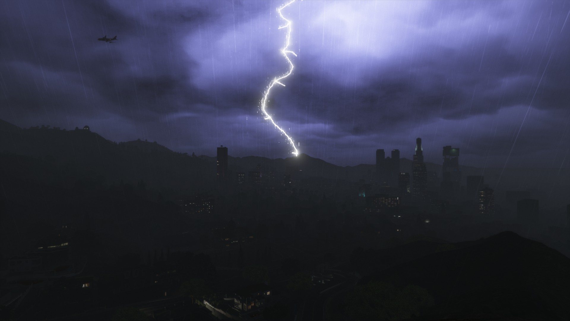 General 1920x1080 Grand Theft Auto V thunderbolt thunder storm video games CGI rain night Rockstar Games