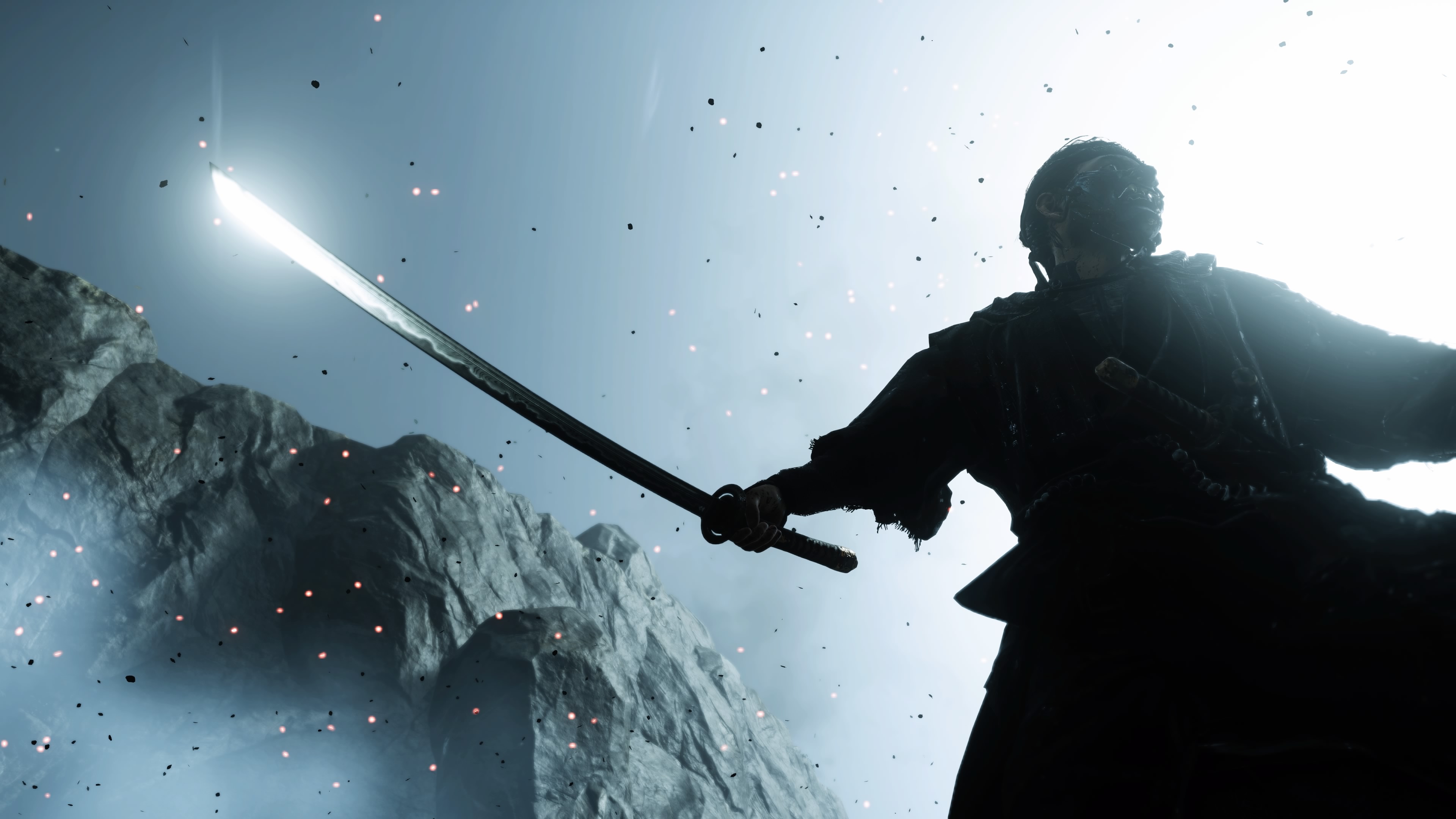 General 3840x2160 Ghost of Tsushima  Jin Sakai video games video game art screen shot PlayStation 4 Playstation 5 Sucker Punch Productions video game characters CGI mask standing weapon sword