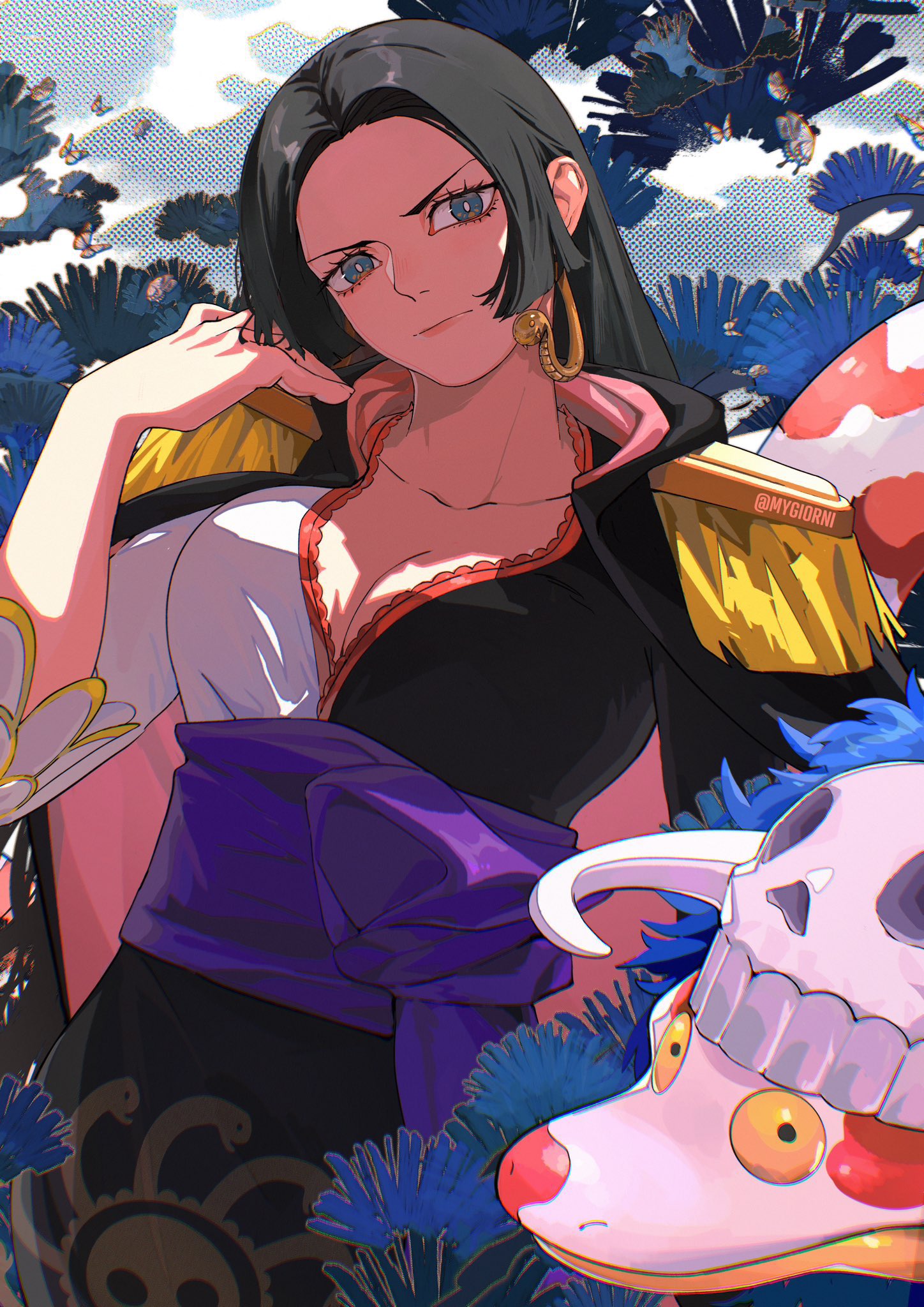 Anime 1448x2048 One Piece Boa Hancock MYGIORNI portrait display earring looking at viewer anime girls snake watermarked long hair animals