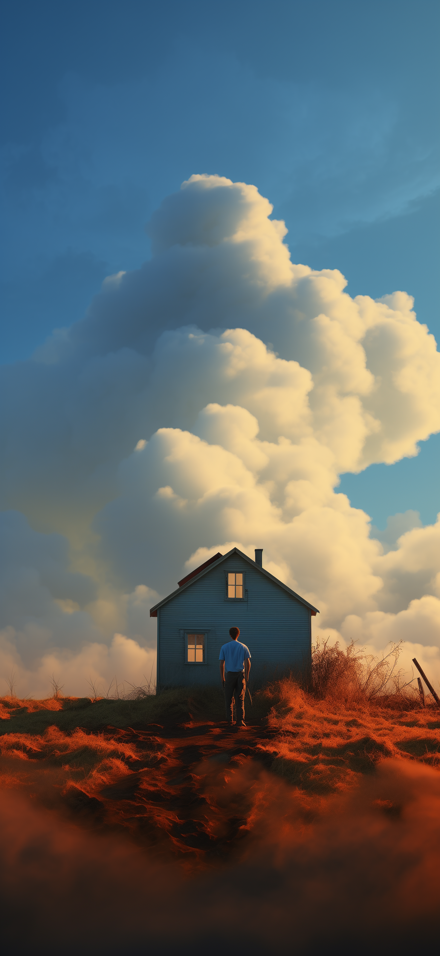 General 1472x3200 AI art portrait display house clouds sky digital art standing men sunlight