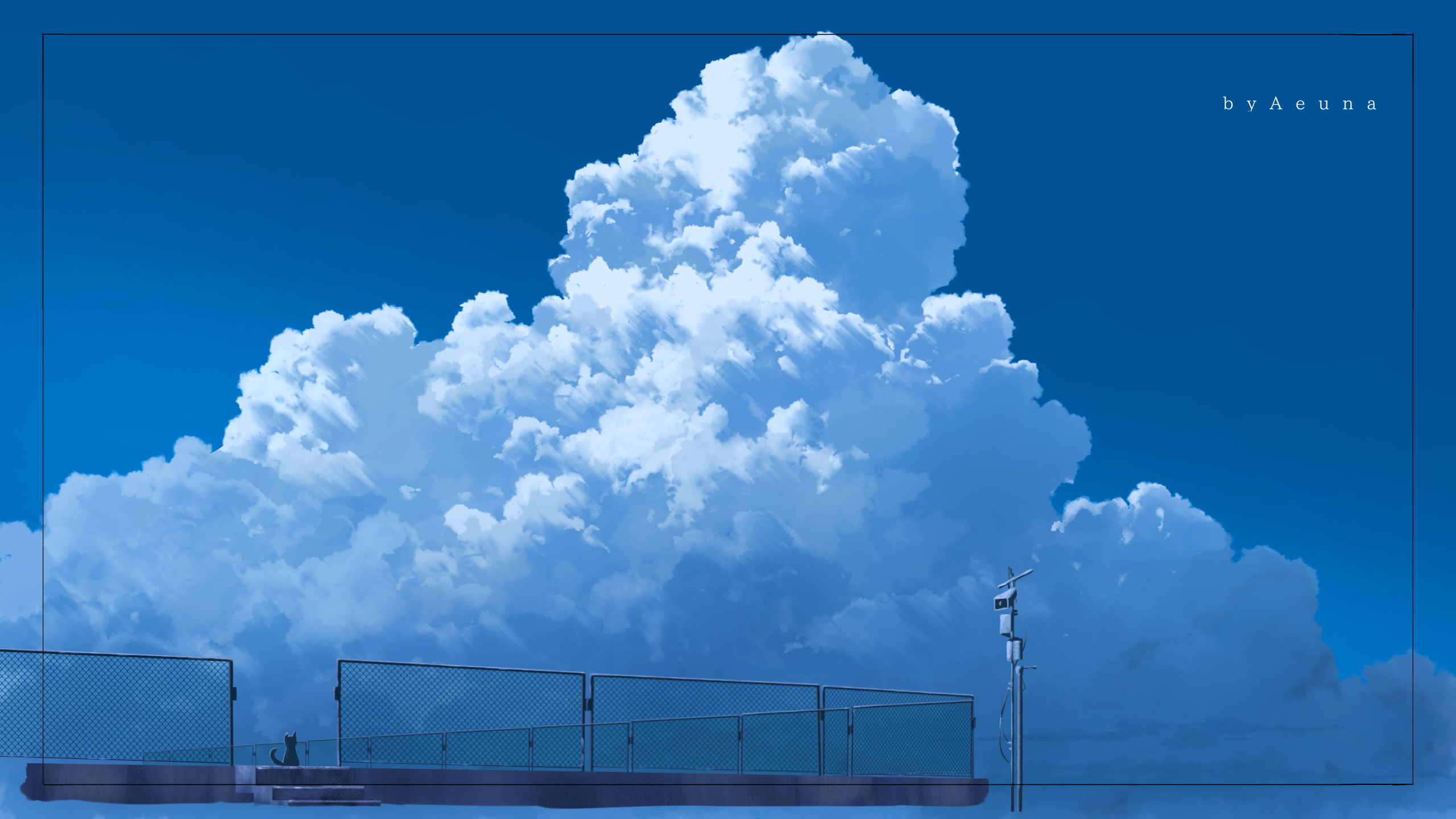 General 2560x1440 Aeuna digital art artwork illustration landscape clouds sky nature cats animals watermarked blue cumulus