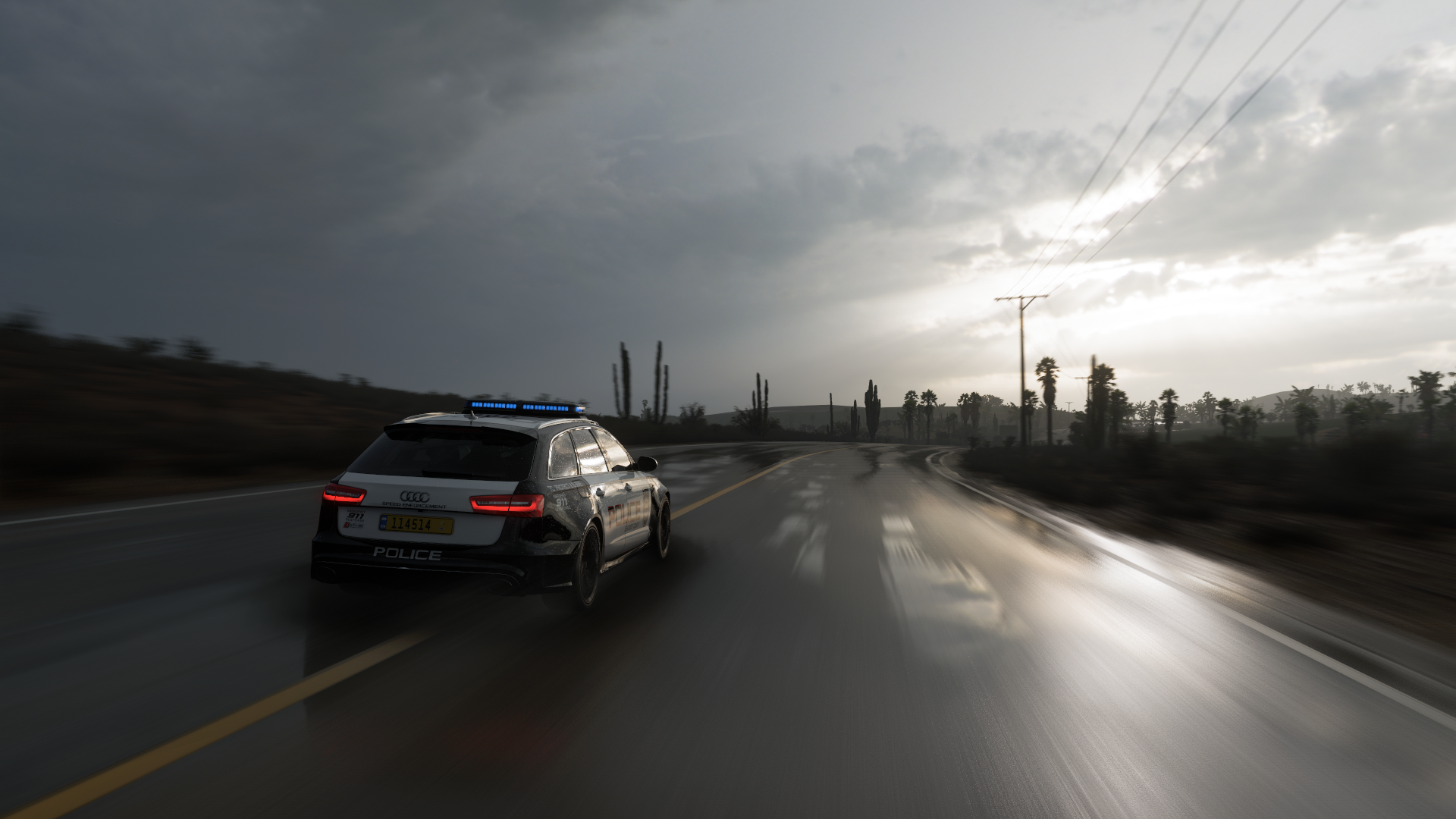 General 1920x1080 Audi Forza Horizon 5 Nvidia RTX digital art video games car police cars road asphalt station wagon Audi RS6 German cars PlaygroundGames sky clouds Volkswagen Group overcast taillights rear view driving video game art screen shot Turn 10 Studios Xbox Game Studios V8 engine