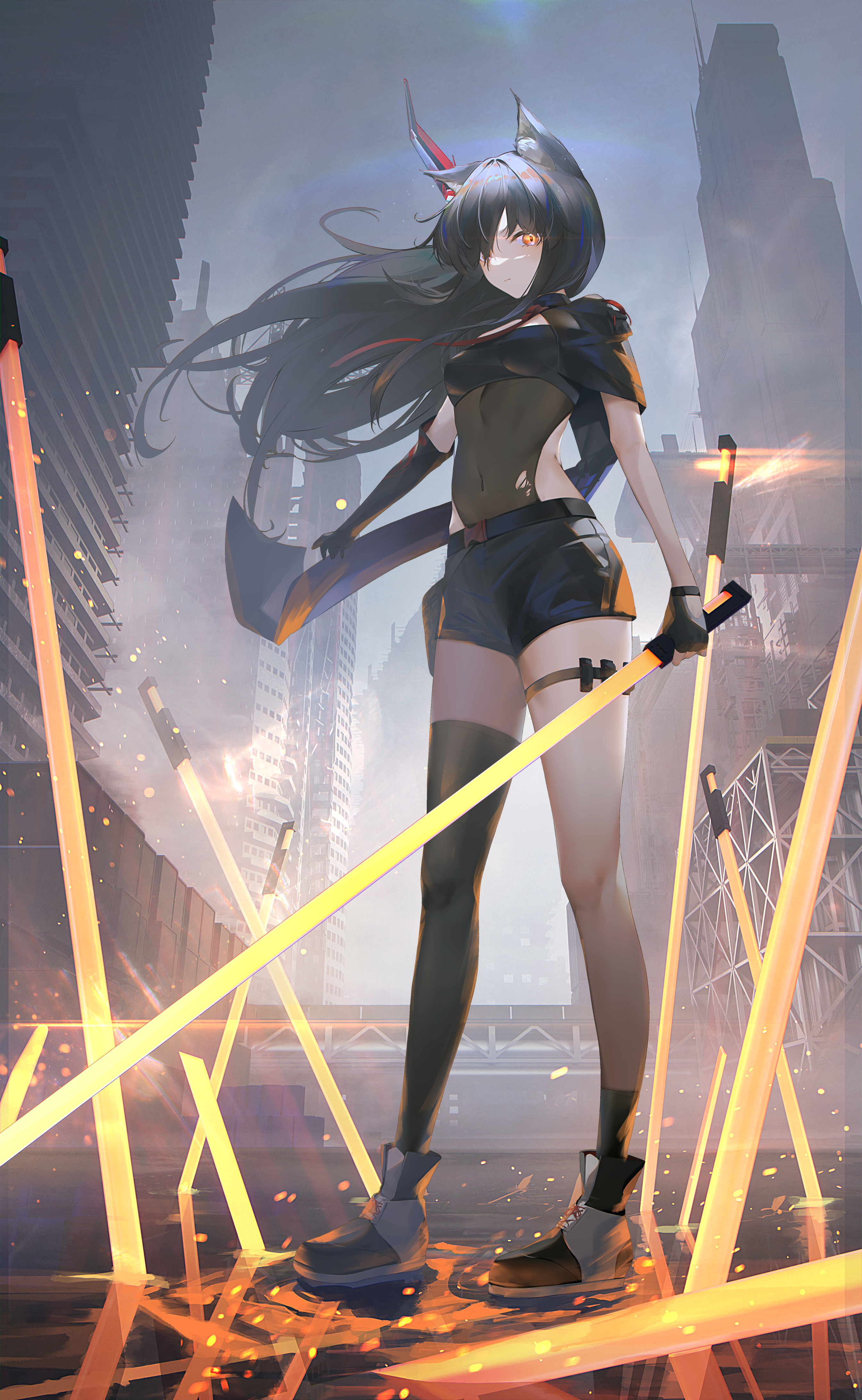 Anime 2692x4375 Arknights Texas (Arknights) anime girls sword weapon animal ears