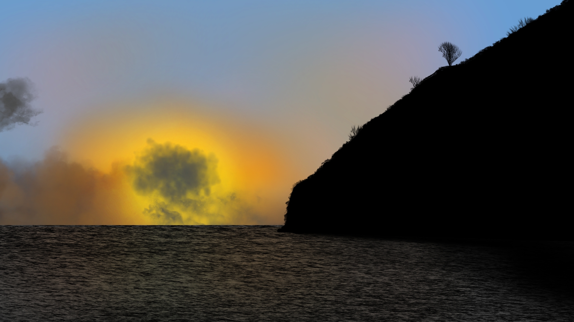 General 1920x1080 digital painting digital art nature landscape sea silhouette water