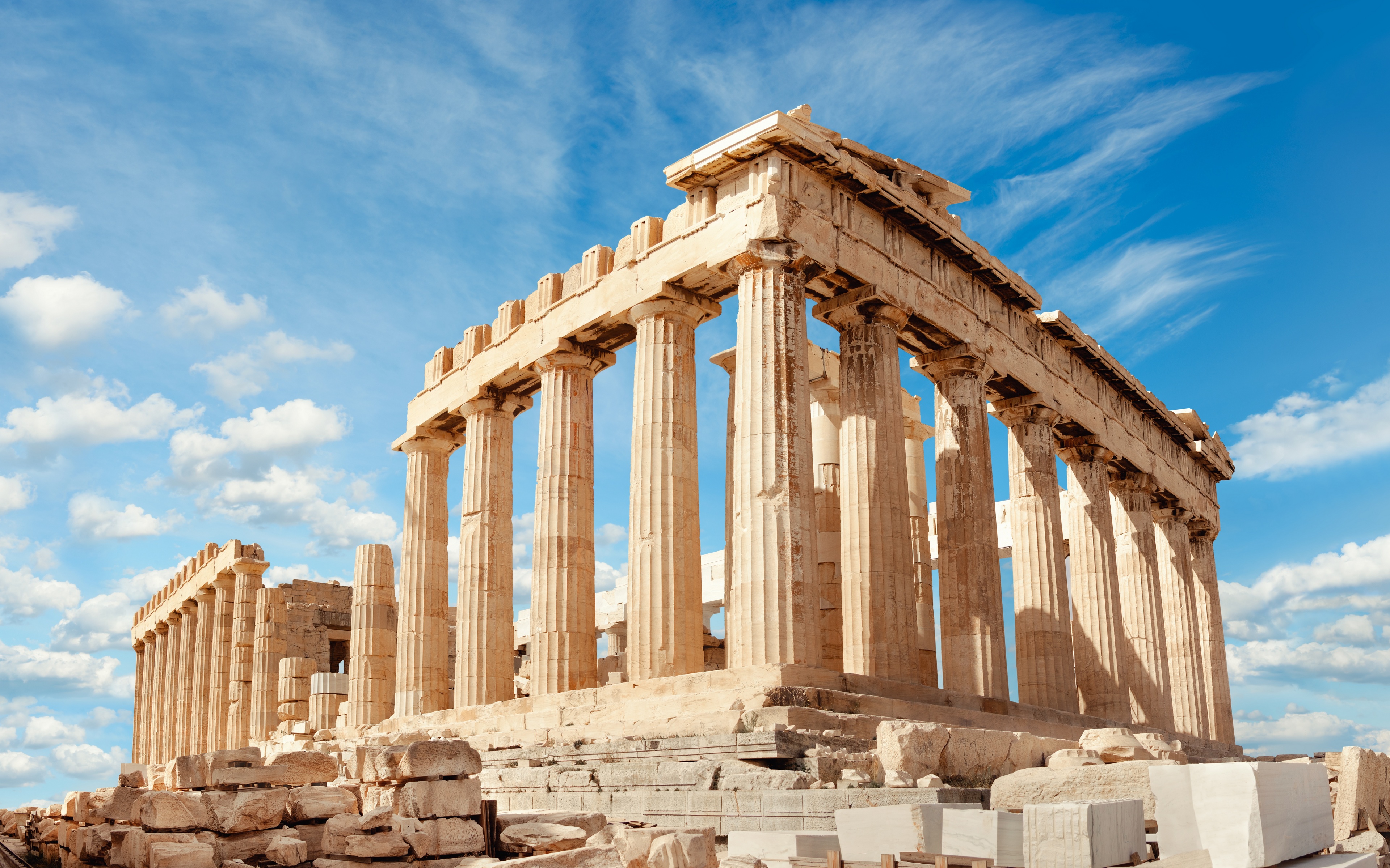General 3840x2400 Greece ancient stones acropolis Athens history architecture Europe landmark clouds sky pillar sunlight