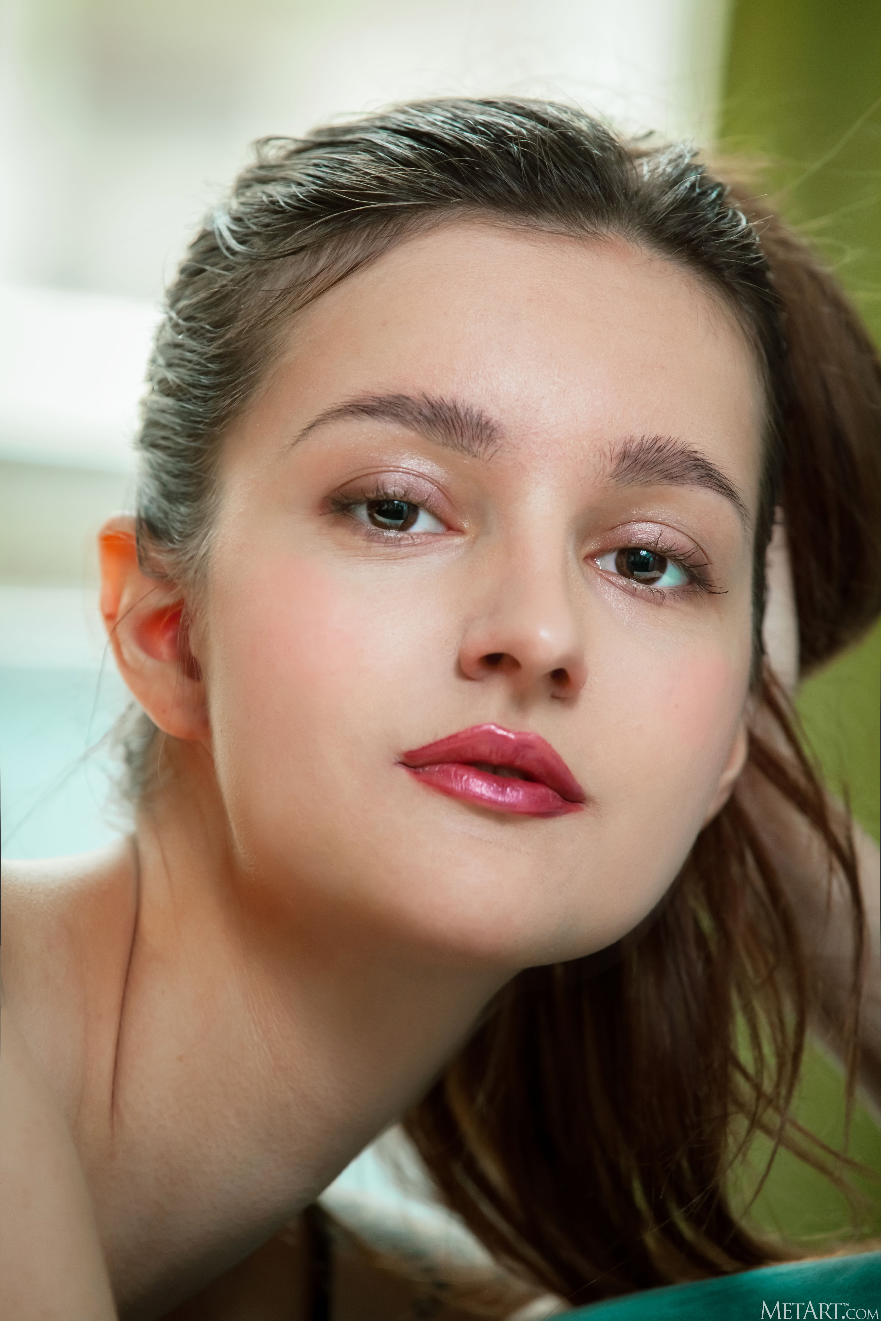 People 3744x5616 model women Adeline (MetArt) face brunette MetArt portrait display closeup watermarked