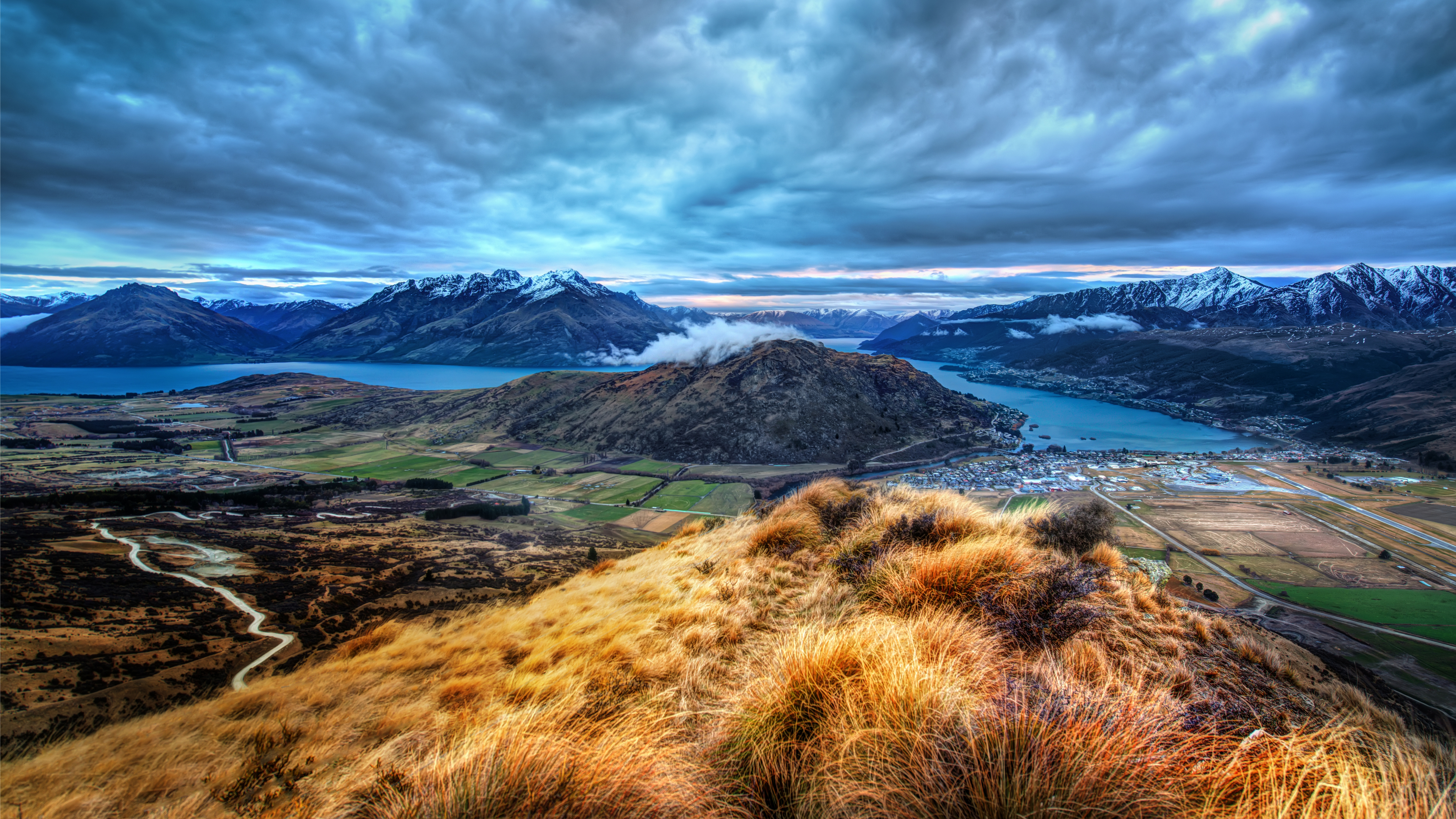 General 3840x2160 landscape 4K New Zealand nature clouds mountains snow water