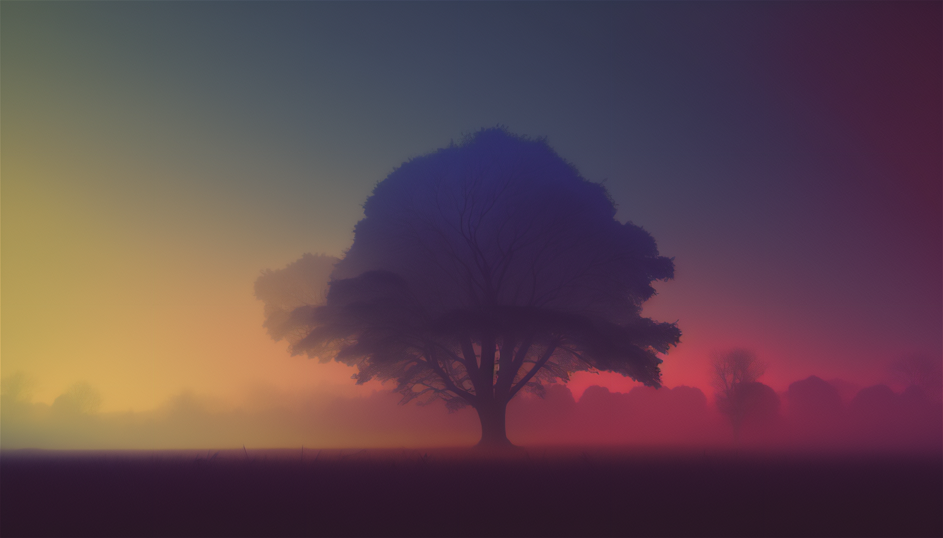 General 3136x1792 AI art trees gradient mist simple background minimalism