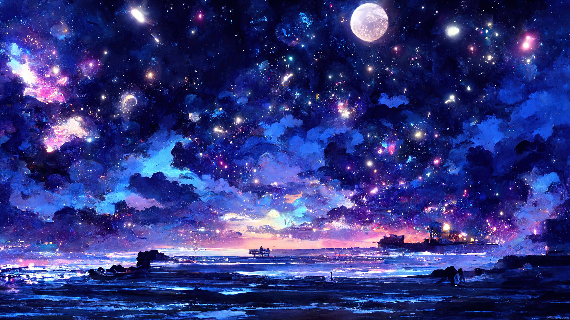 General 2000x1125 landscape sky starry night Moon night sea