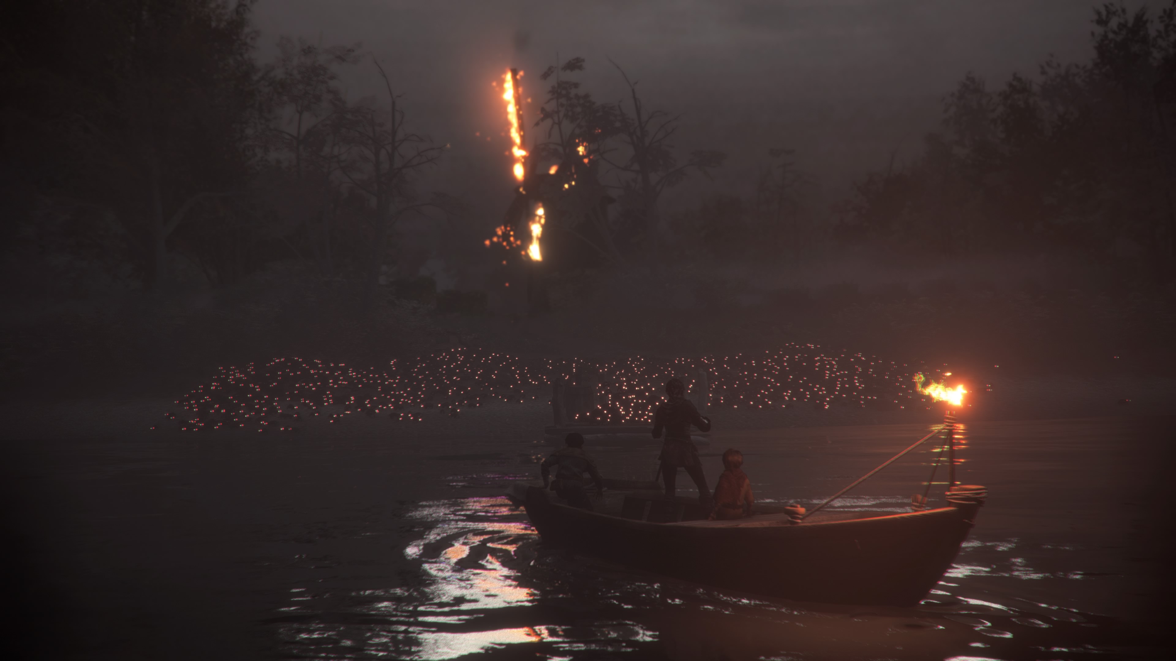General 3840x2160 A Plague Tale Innocence video games Asobo Studio water boat video game girls video game boys fire video game characters night
