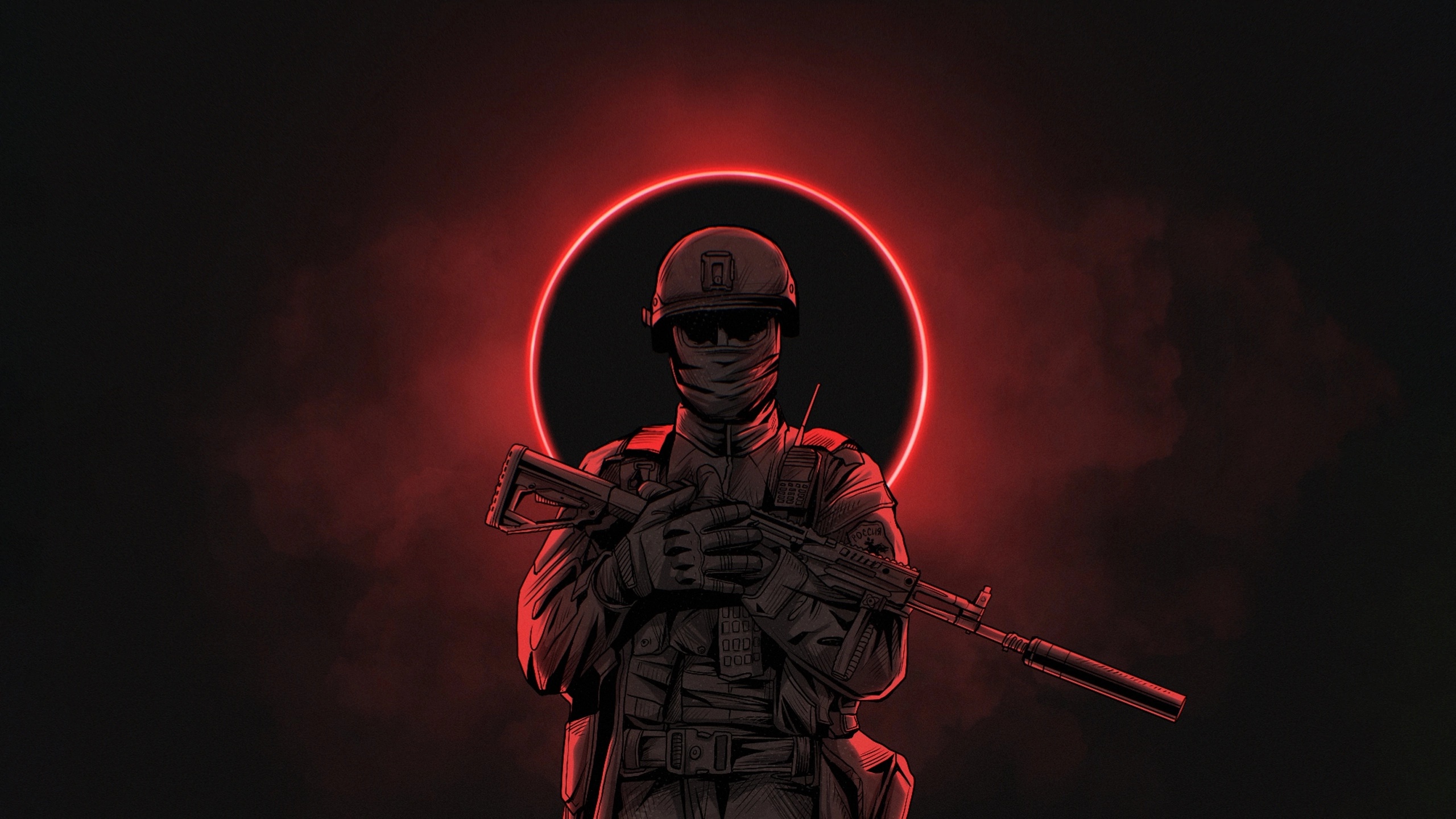 General 2560x1440 Mercenary digital art soldier simple background minimalism gun helmet