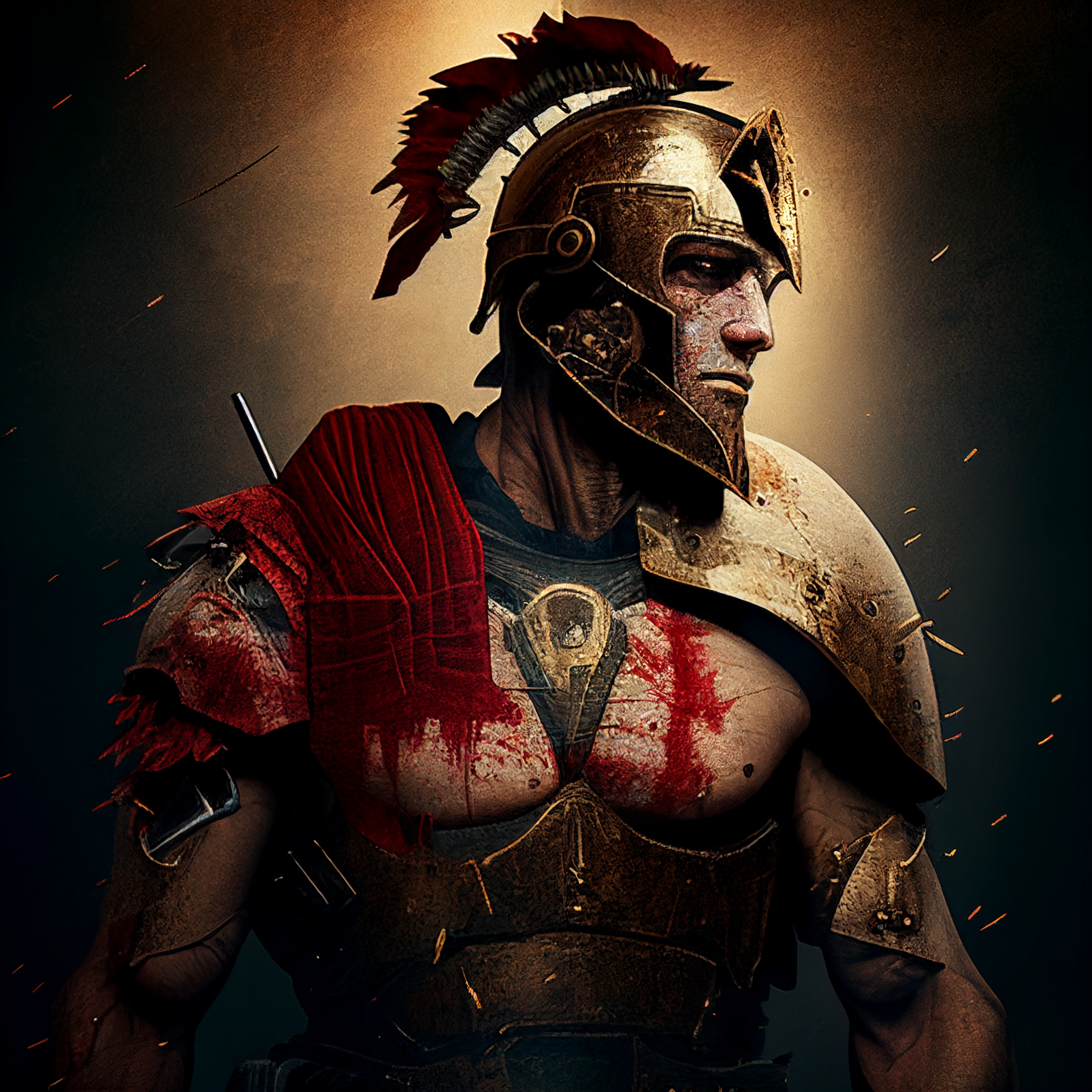 General 2048x2048 gladiators AI art helmet blood armor simple background