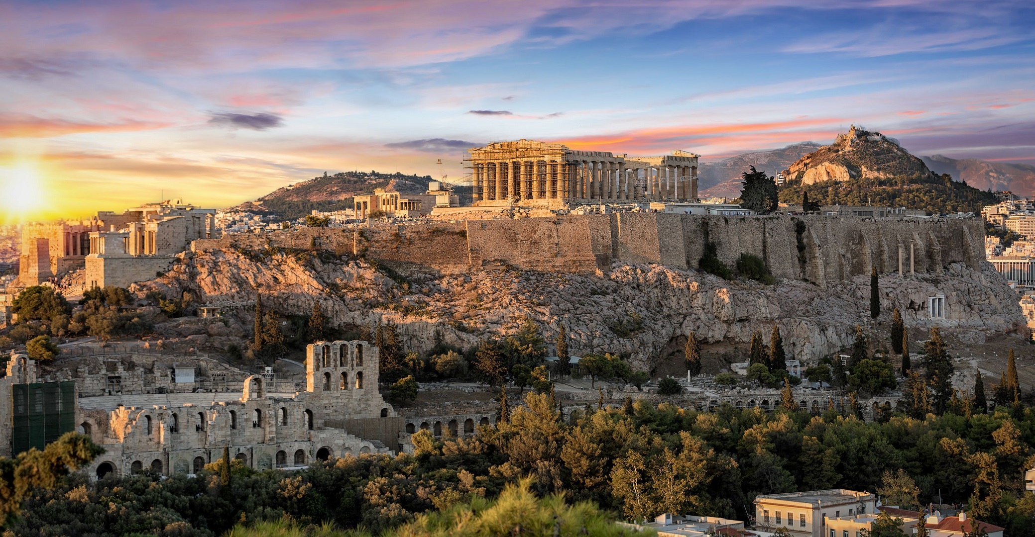General 2079x1080 Athens Greece ruins architecture sunset glow