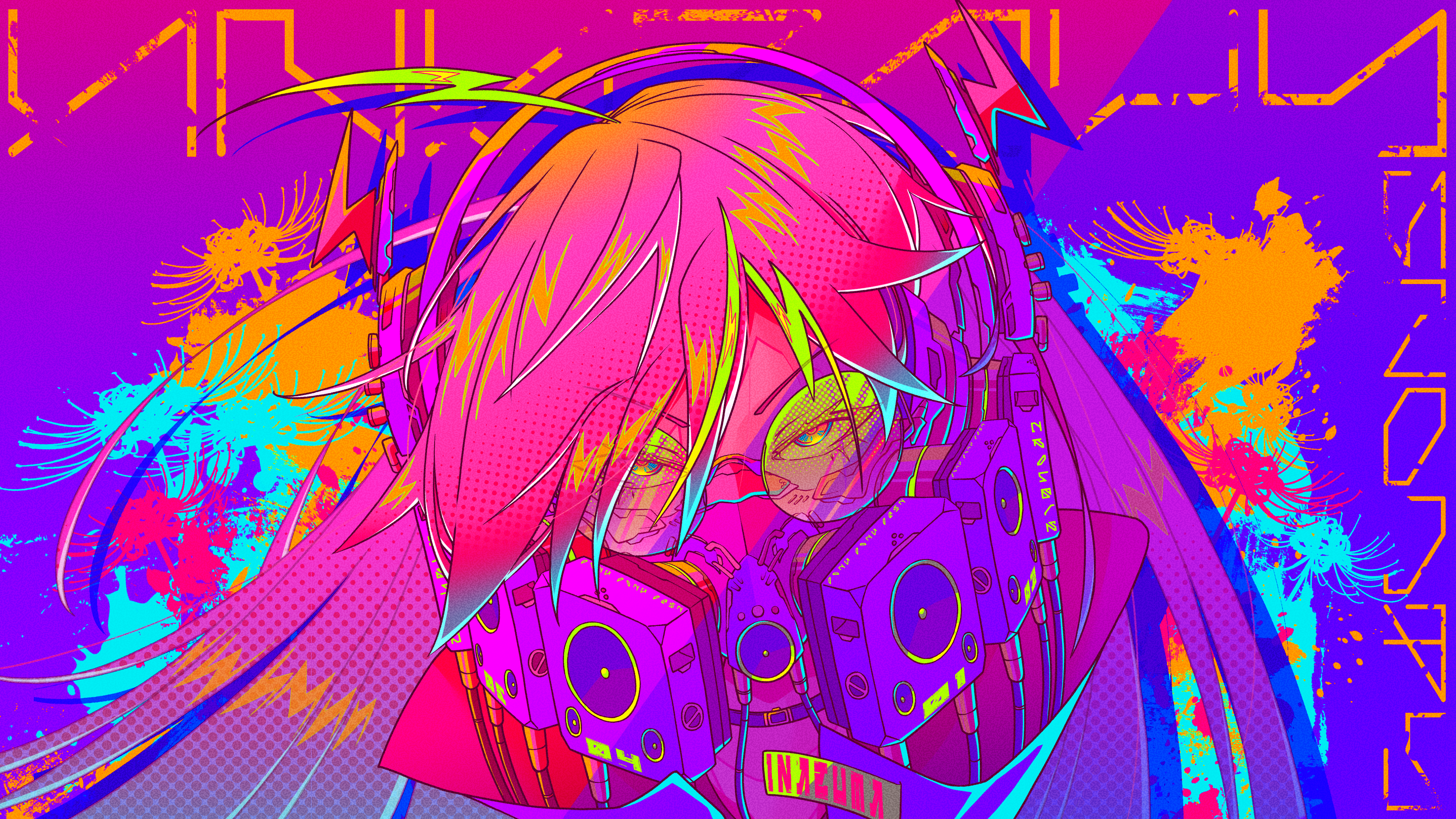 Anime 3840x2160 anime girls colorful mask digital art headphones cyberpunk glasses