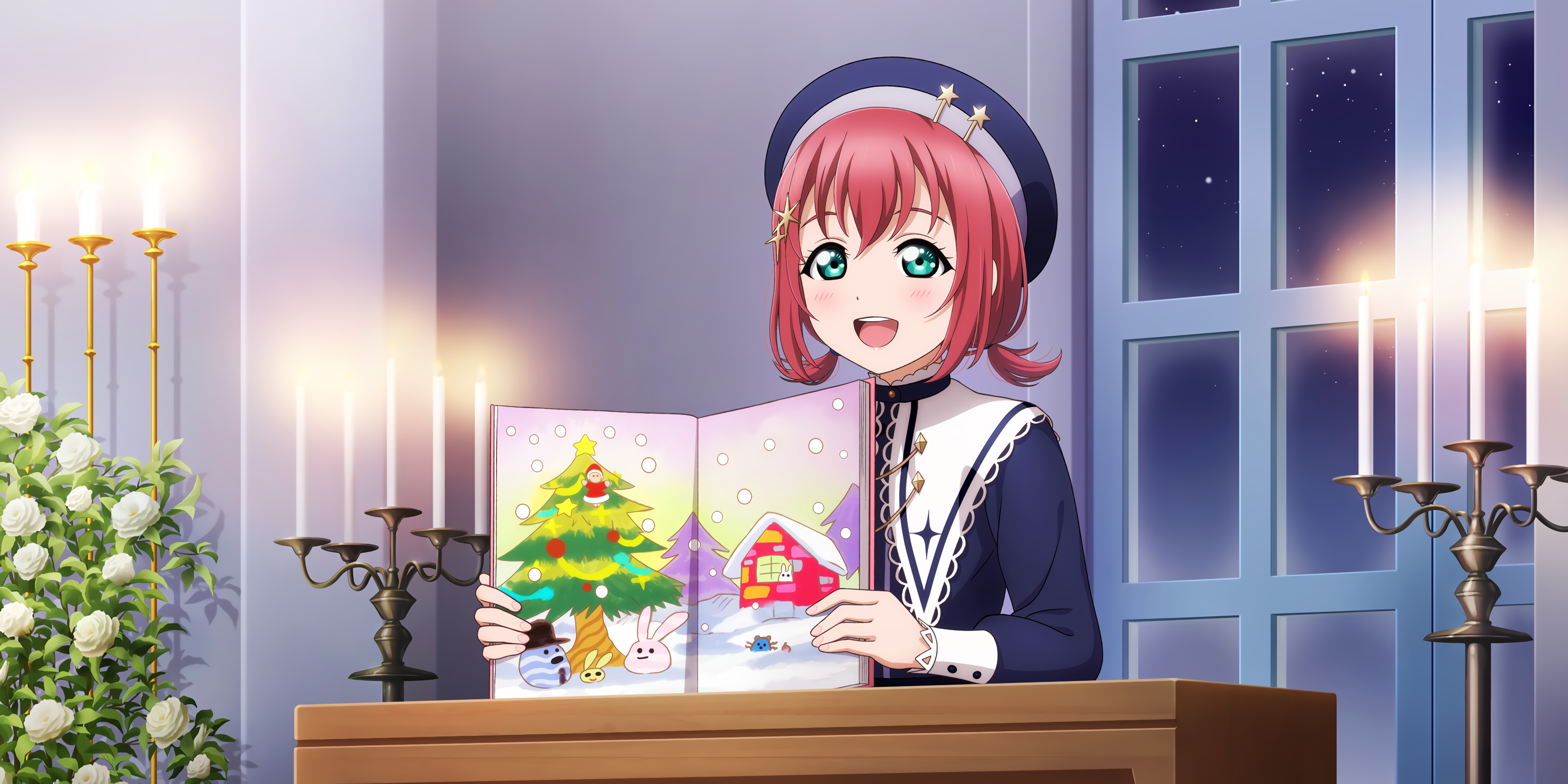 Anime 3600x1800 Kurosawa Ruby Love Live! Sunshine Love Live! anime girls Christmas Christmas tree candles