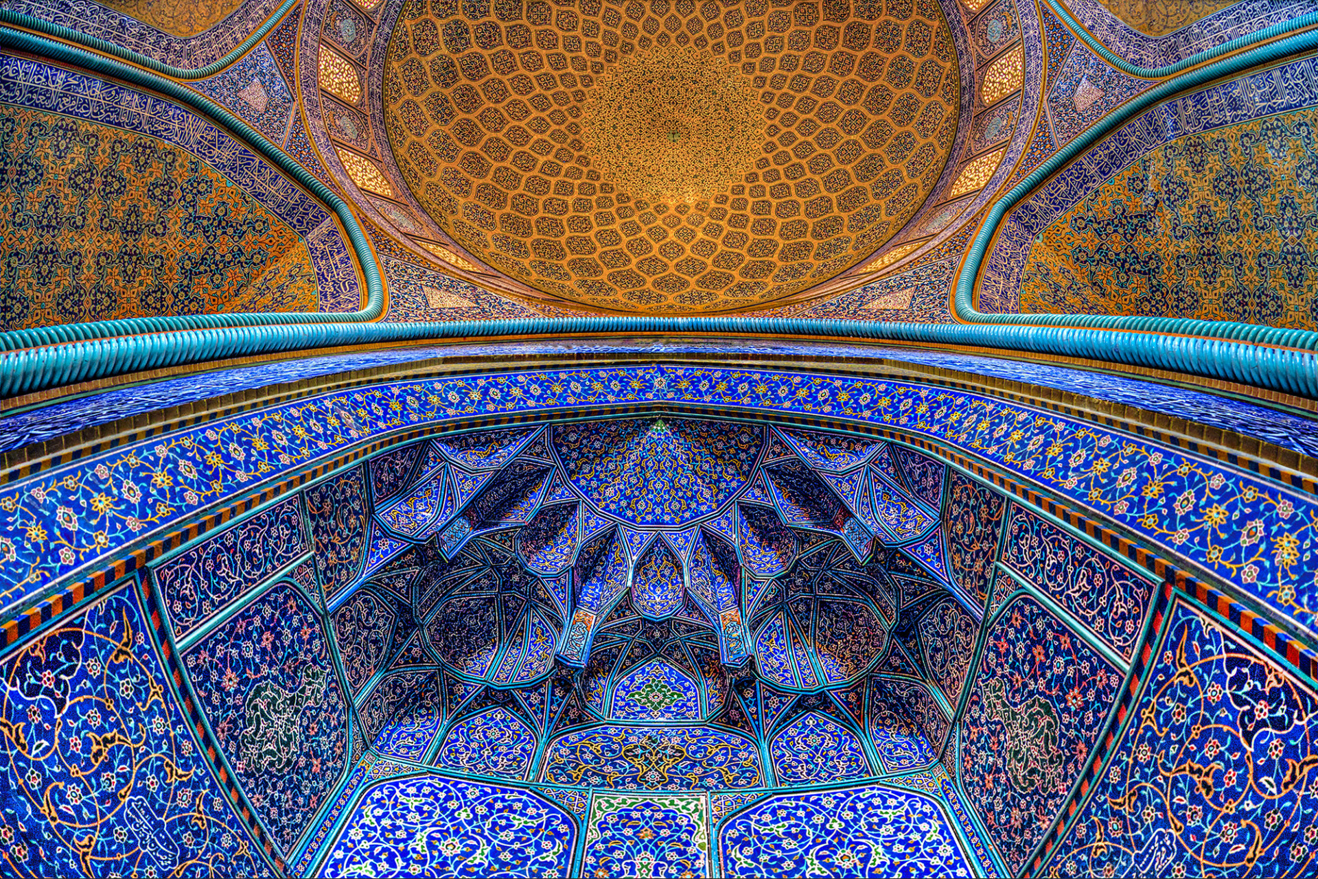 General 1920x1281 Iran Isfahan Sheikh Lotfollah Mosque architecture bottom view pattern mosque colorful mosaic ornamented arch ceiling