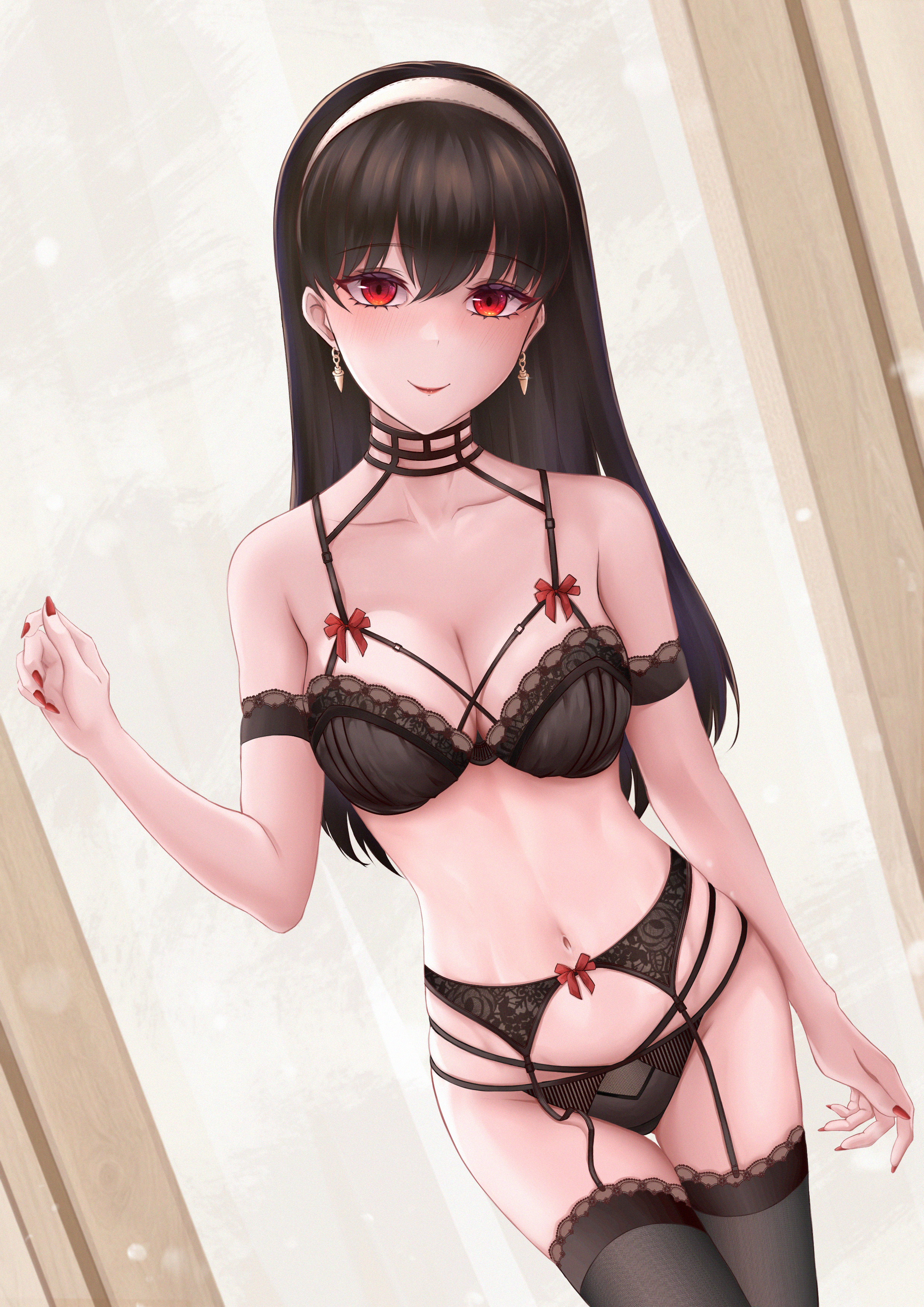 Anime 2480x3508 anime anime girls Yor Forger Spy x Family lingerie cleavage big boobs red eyes black hair