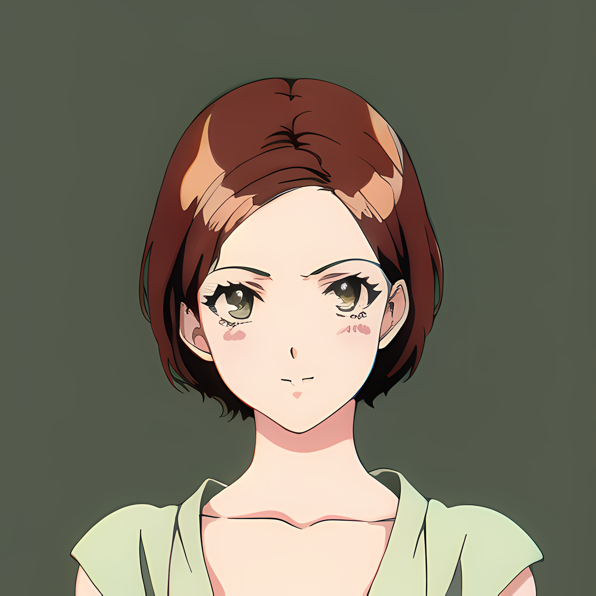 Anime 2048x2048 anime girls novel ai women face portrait redhead beige background anime AI art simple background minimalism