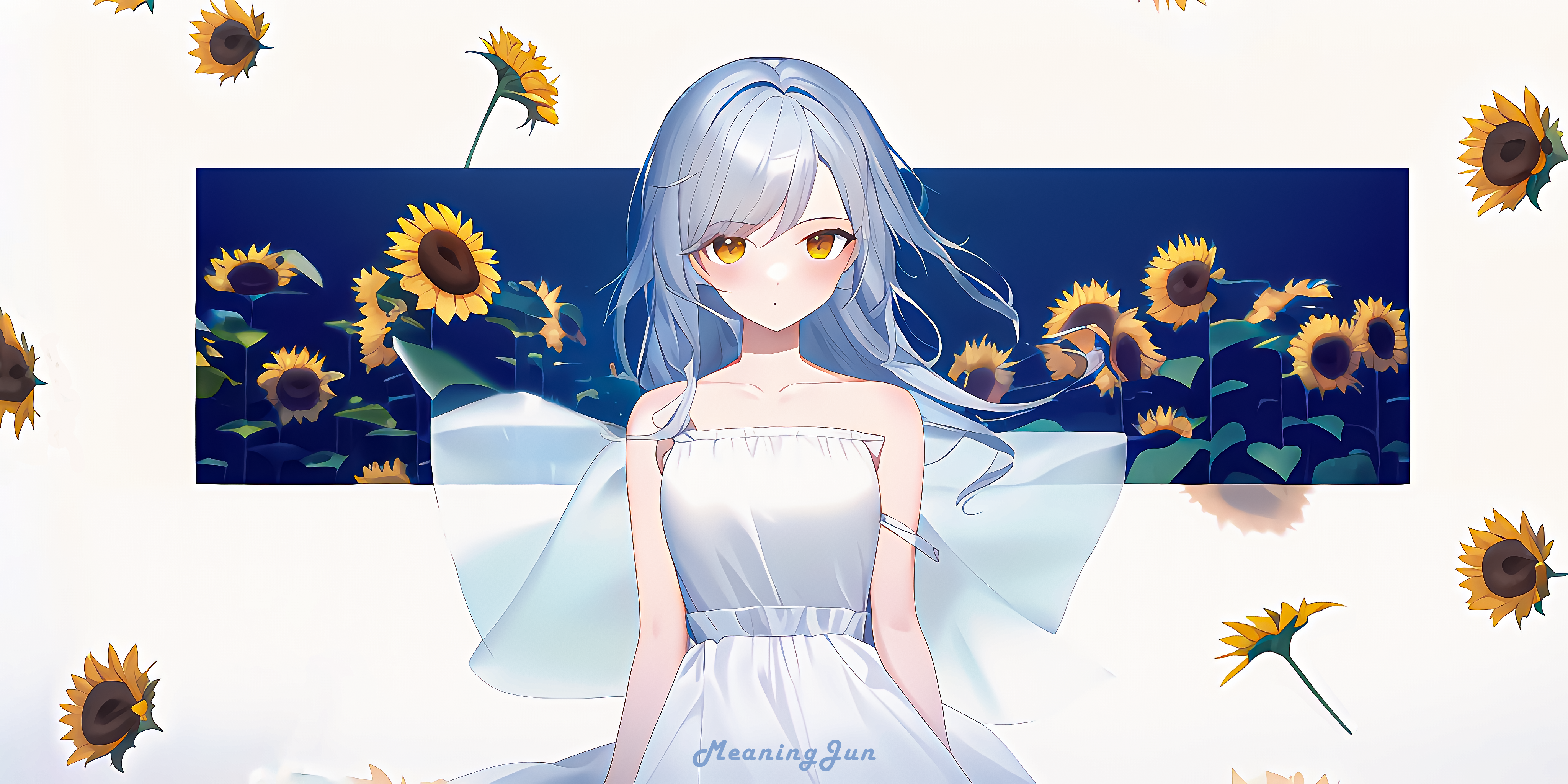 Anime 4096x2048 anime anime girls picture-in-picture AI art dress dandelion