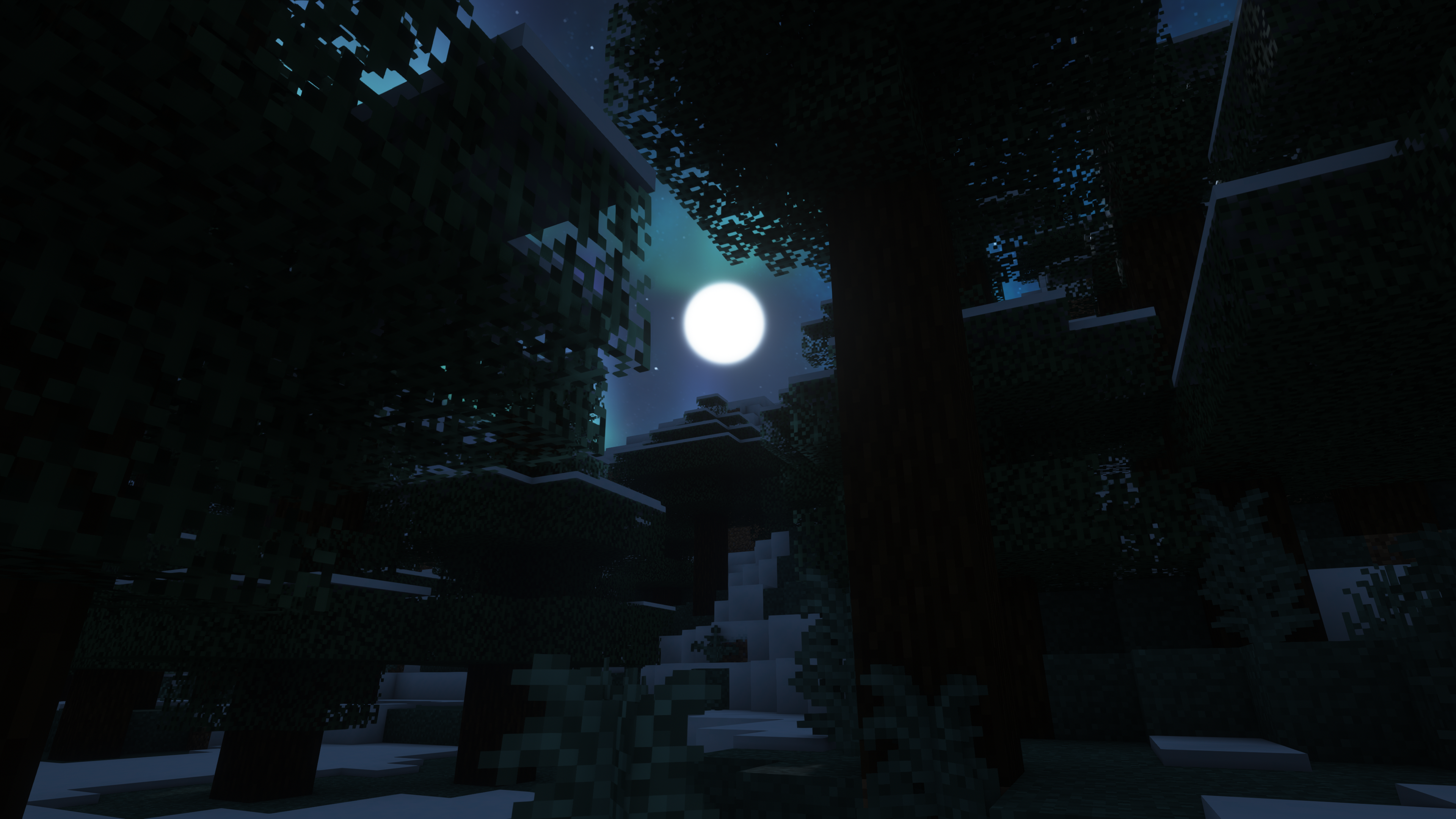 General 3840x2160 Minecraft moon rays forest stars video games cube trees night Moon sky snow CGI