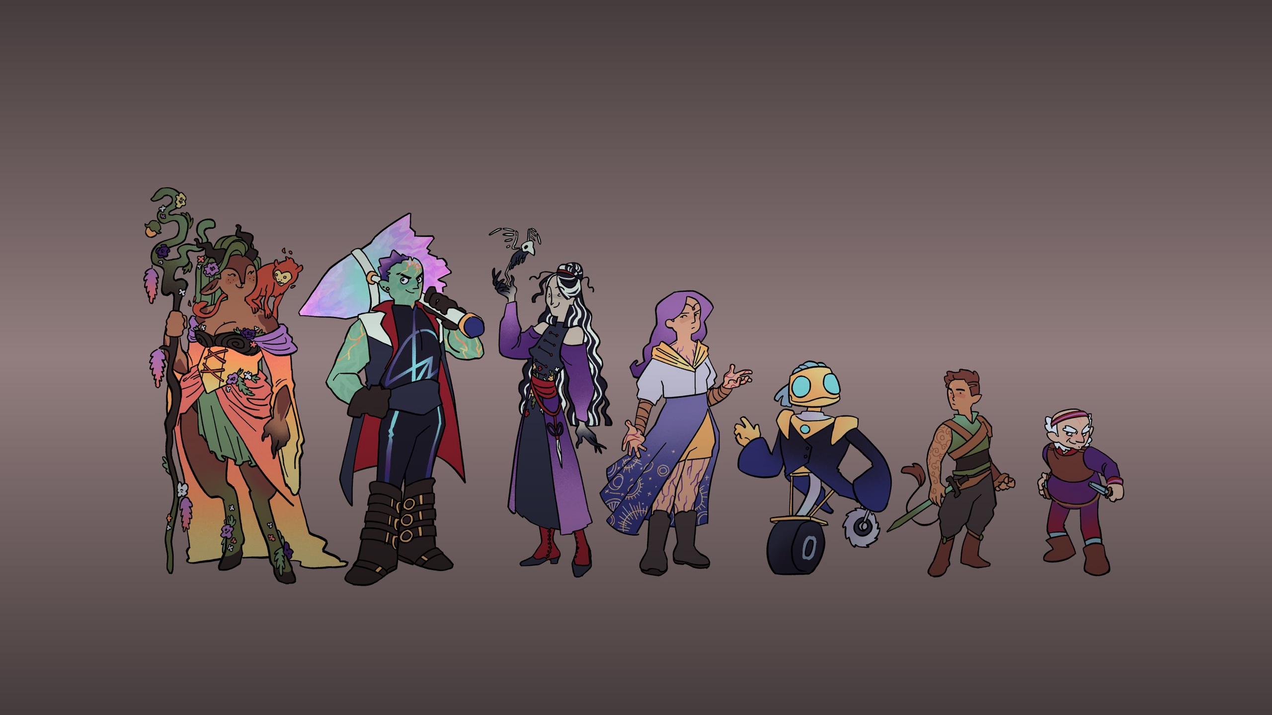 General 2560x1440 Critical Role Critical Role: Bells Hells Fearne Calloway (Critical Role) Ashton Greymoore (Critical Role) Laudna (Critical Role) Imogen Temult (Critical Role) Fresh Cut Grass (Critical Role) Orym of the Air Ashari (Critical Role) Chetney Pock O'Pea (Critical Role) simple background weapon staff fantasy girl hammer birds skeleton dead animals dead undead witch sorcerer sorceress Warlock warlocks robot cleric warrior barbarian Barbarians rogue headband leather armor boots leather boots Satyr skirt dress wheels sword monkey short hair gnomes tail hair ornament tiaras pink hair purple hair scars bald