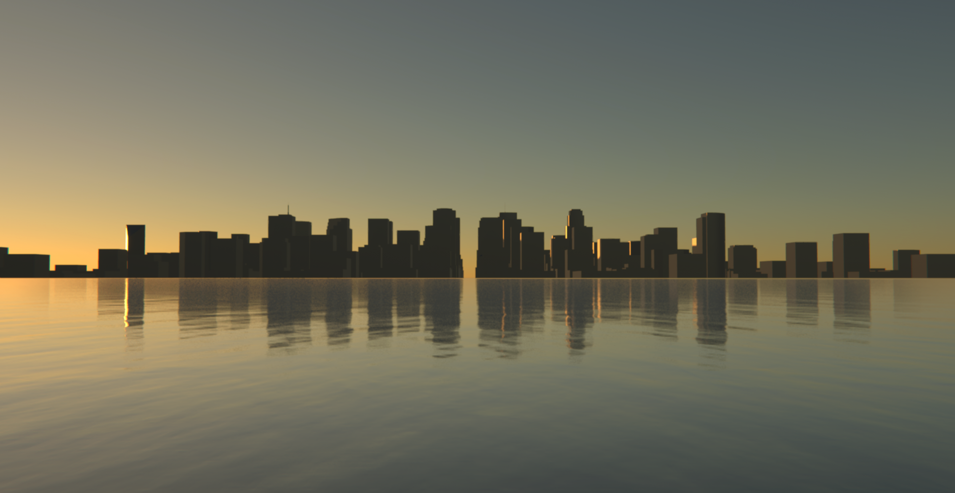 General 1920x991 city skyscraper sea building town architecture reflection water golden hour sketchup v-ray CGI sunset sunset glow sunlight digital art
