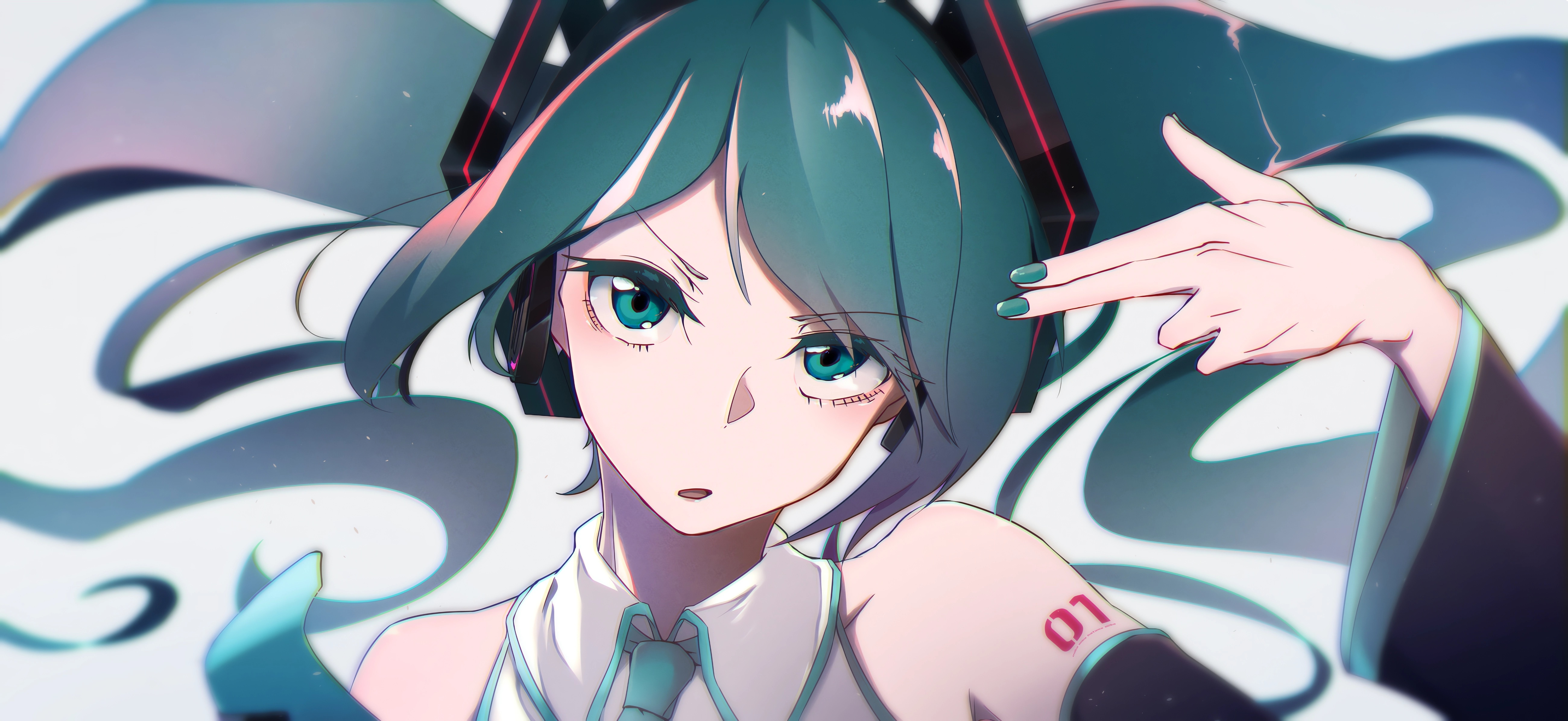 Anime 5200x2392 anime anime girls Hatsune Miku Vocaloid twintails long hair blue hair blue eyes looking at viewer