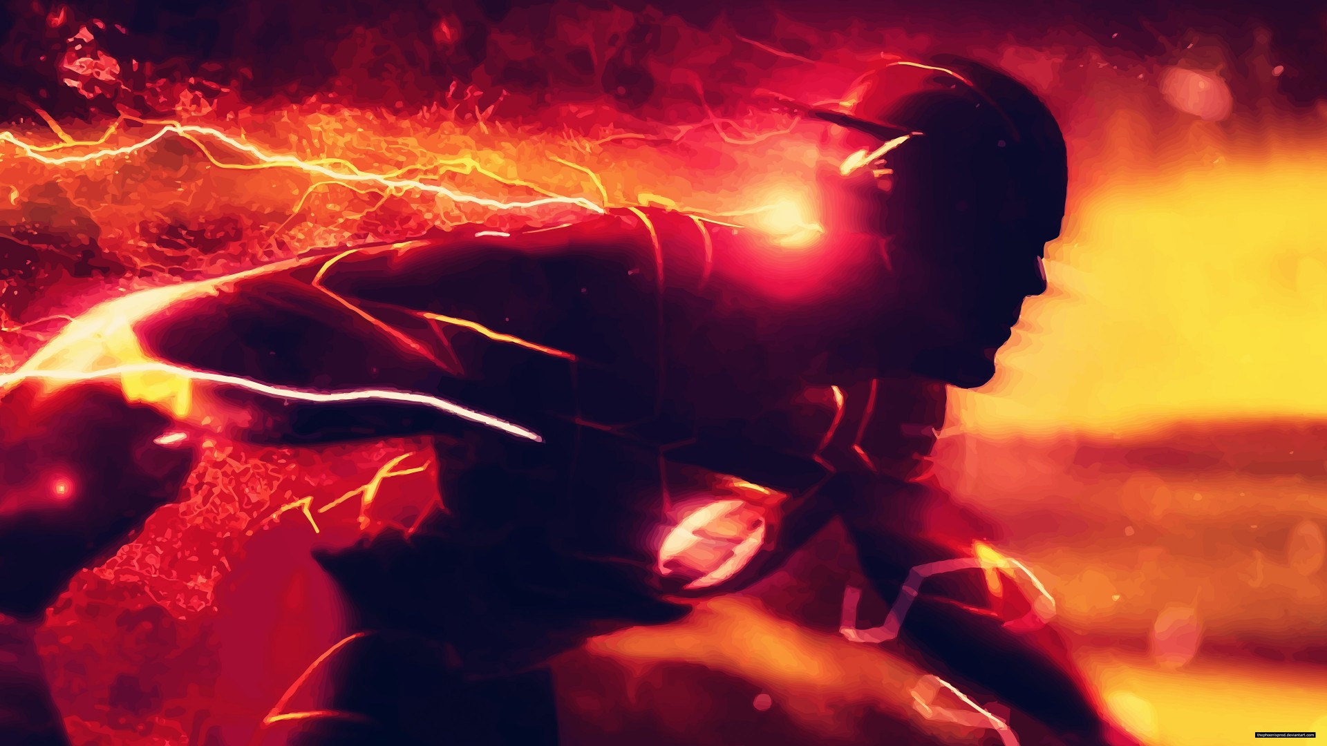 General 1920x1080 The Flash Barry Allen DC Comics superhero watermarked lightning running bodysuit digital art
