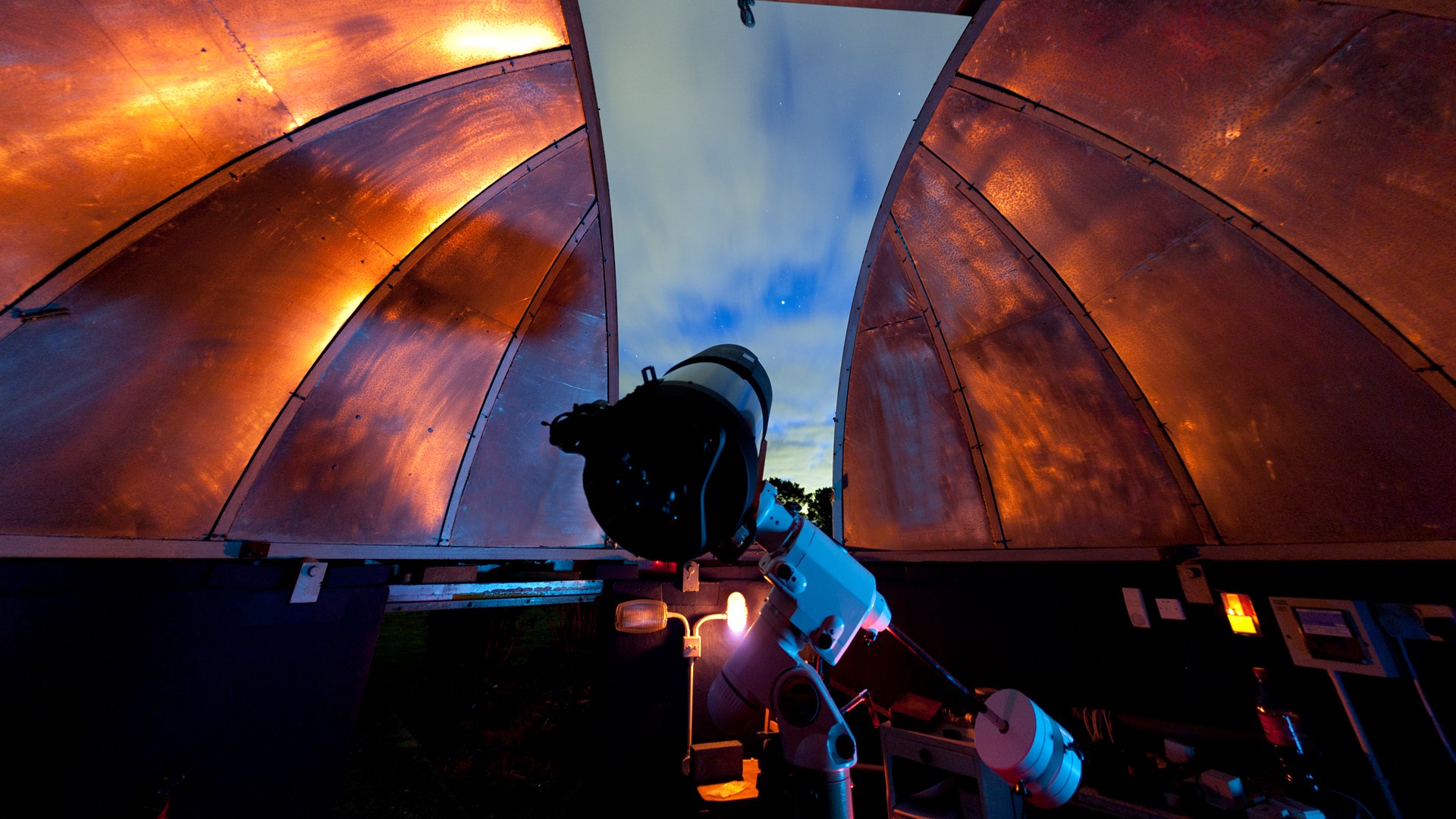 General 1920x1080 clouds stars sky sunset trees lights Norman Lockyer Observatory observatory England UK