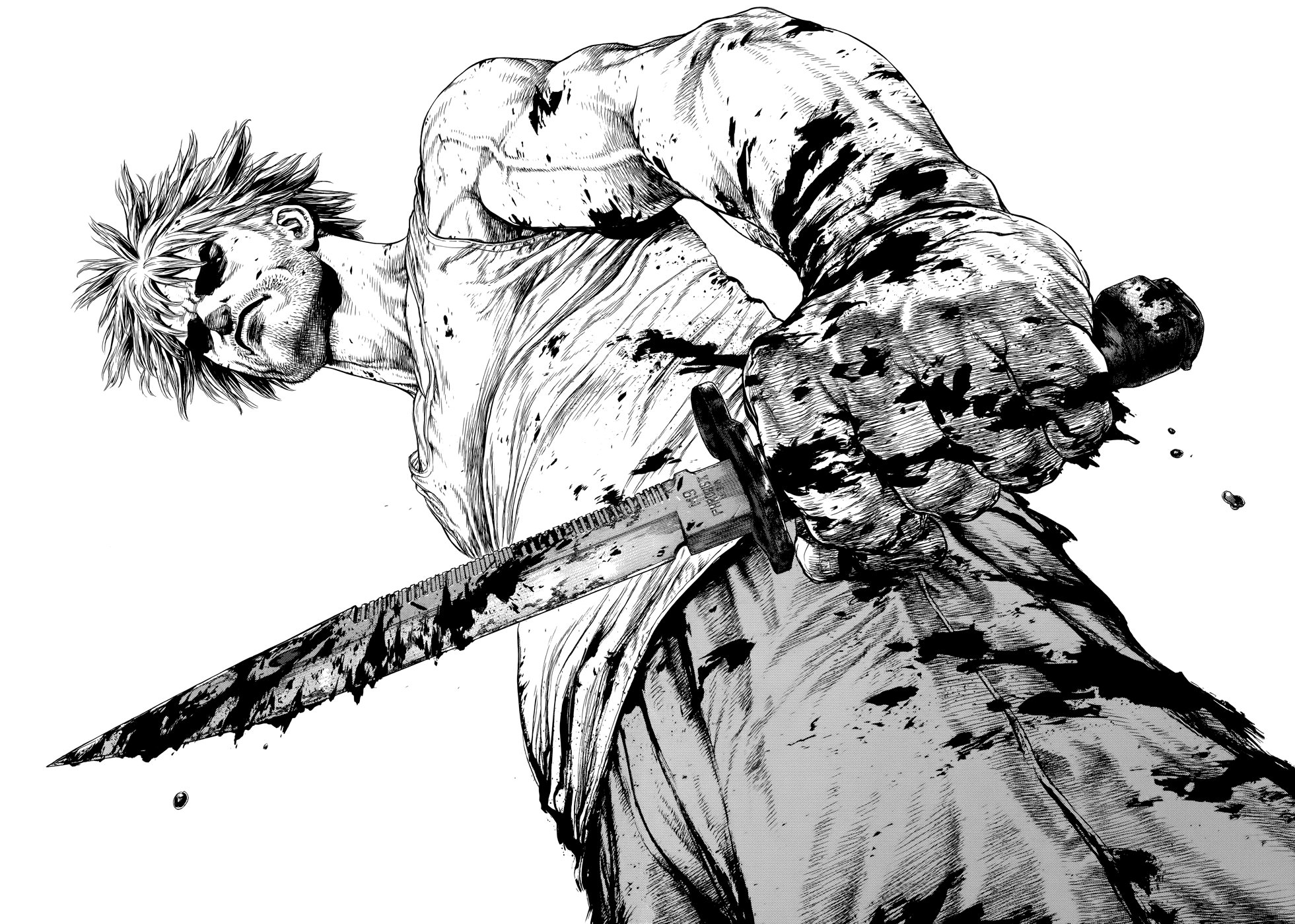 Anime 1961x1400 Origin Boichi monochrome manga knife blood low-angle anime anime men weapon