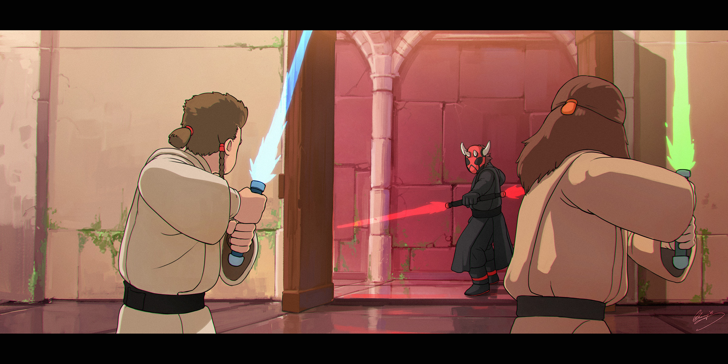 General 2400x1200 Star Wars Humor Studio Ghibli lightsaber Jedi Sith Darth Maul Obi-Wan Kenobi Qui-Gon Jinn science fiction Star Wars: Episode I - The Phantom Menace